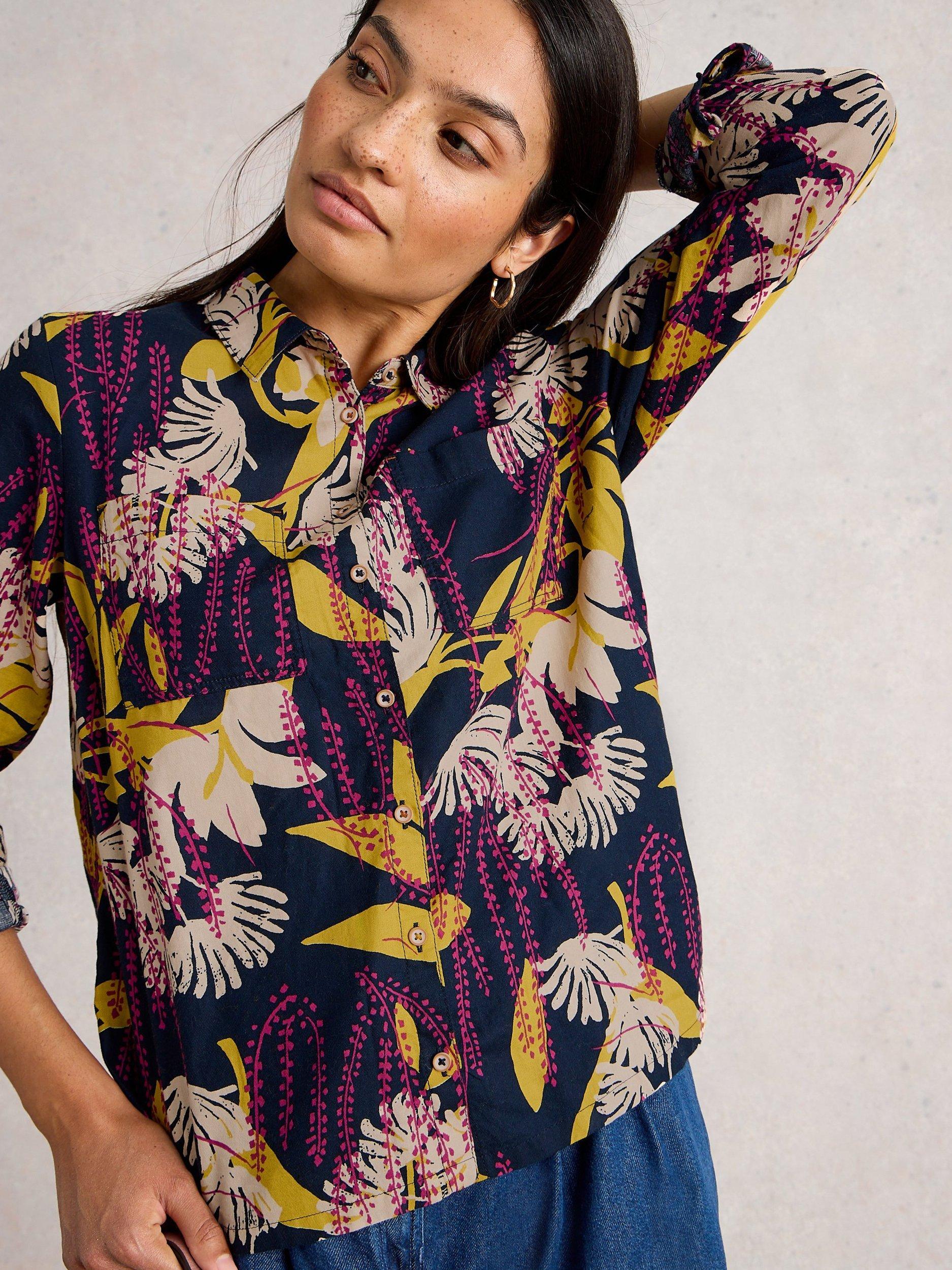 Product image 3 of 6, which shows White Stuff Sophie Floral Jersey Shirt, Navy/Multi, 6