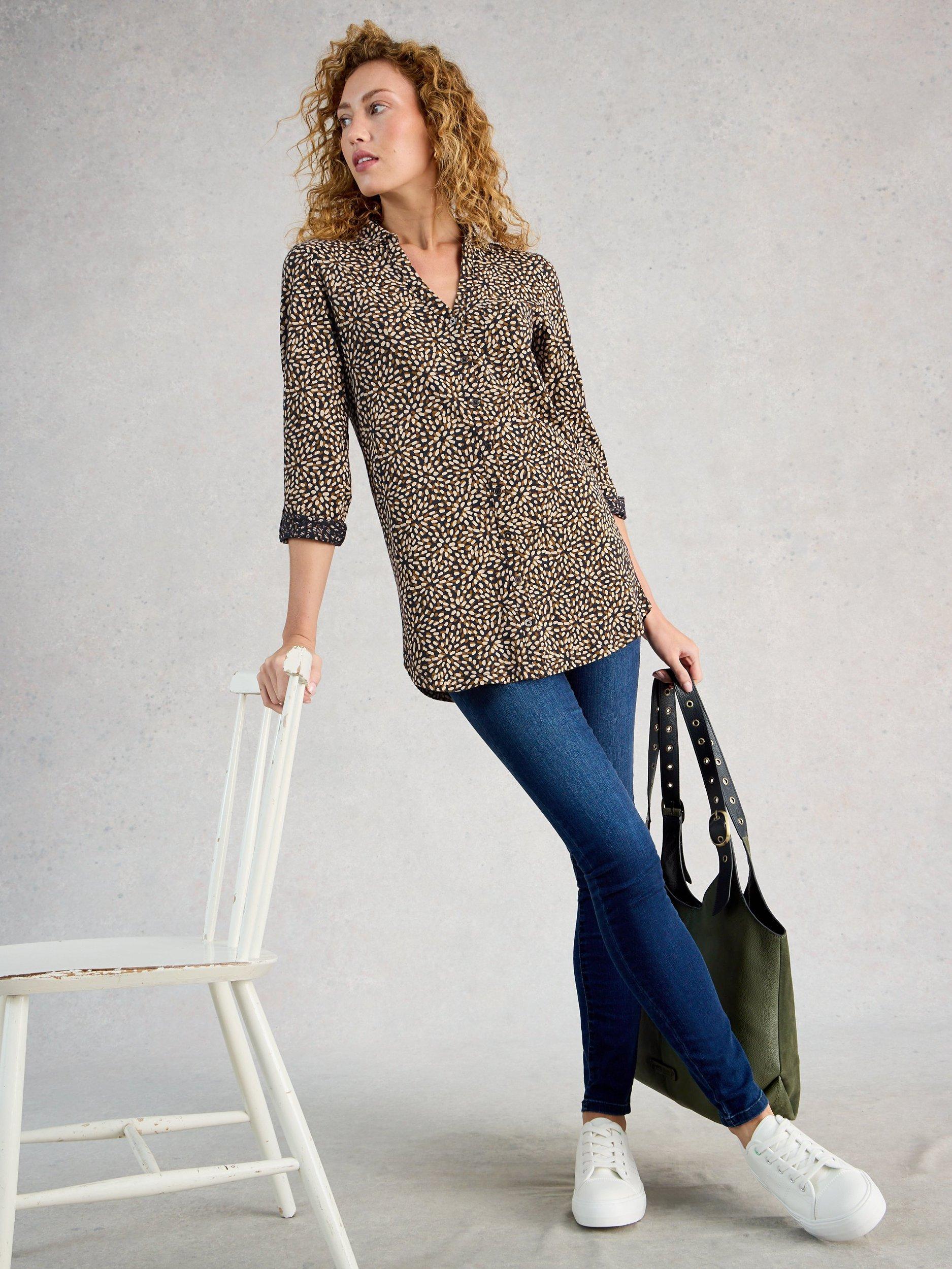 Product image 4 of 6, which shows White Stuff Annie Floral Longline Shirt, Navy, 8