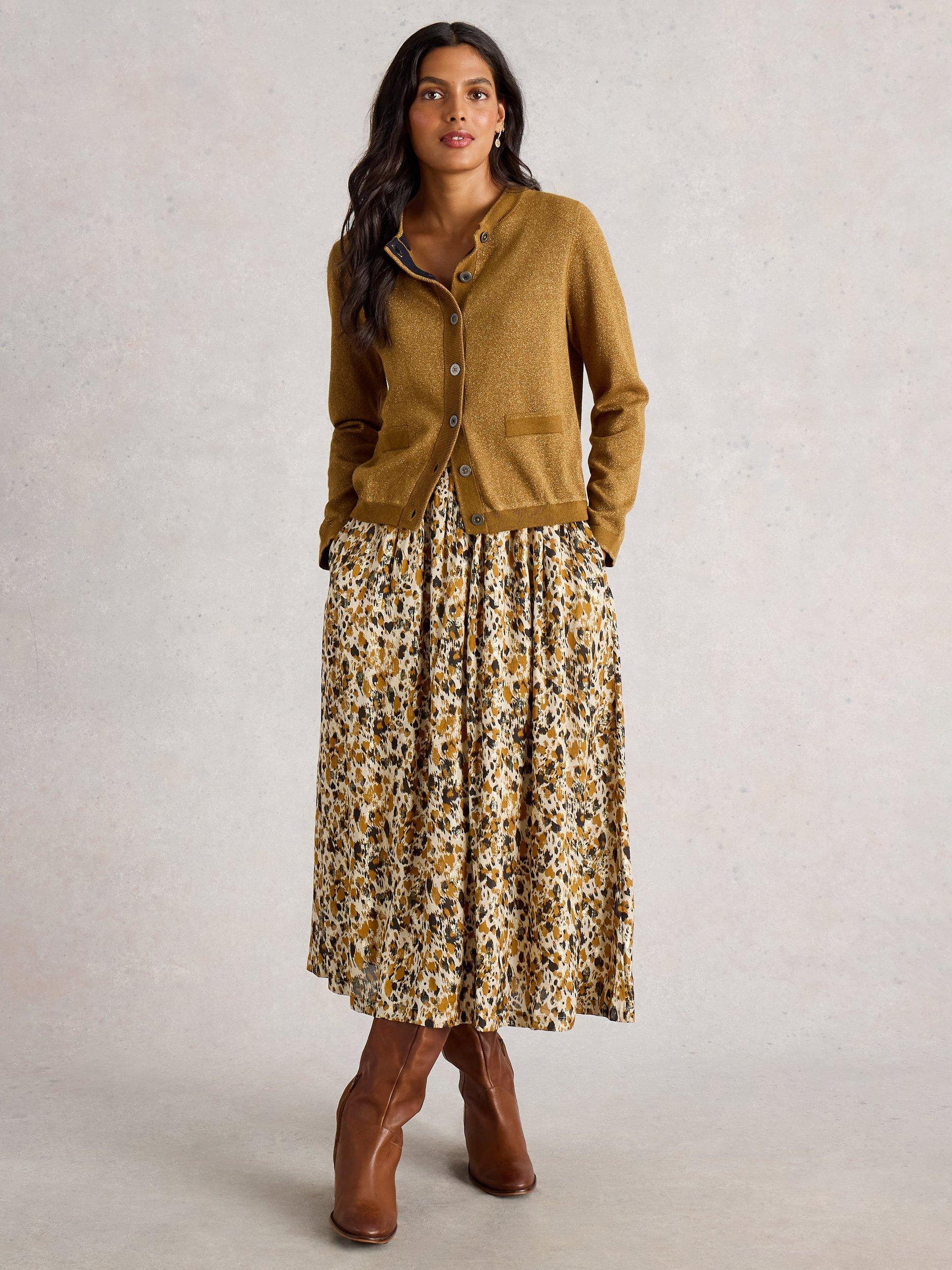 Product image 1 of 6, which shows White Stuff Ari Metallic A-Line Flared Midi Skirt , Chart/Multi, 6