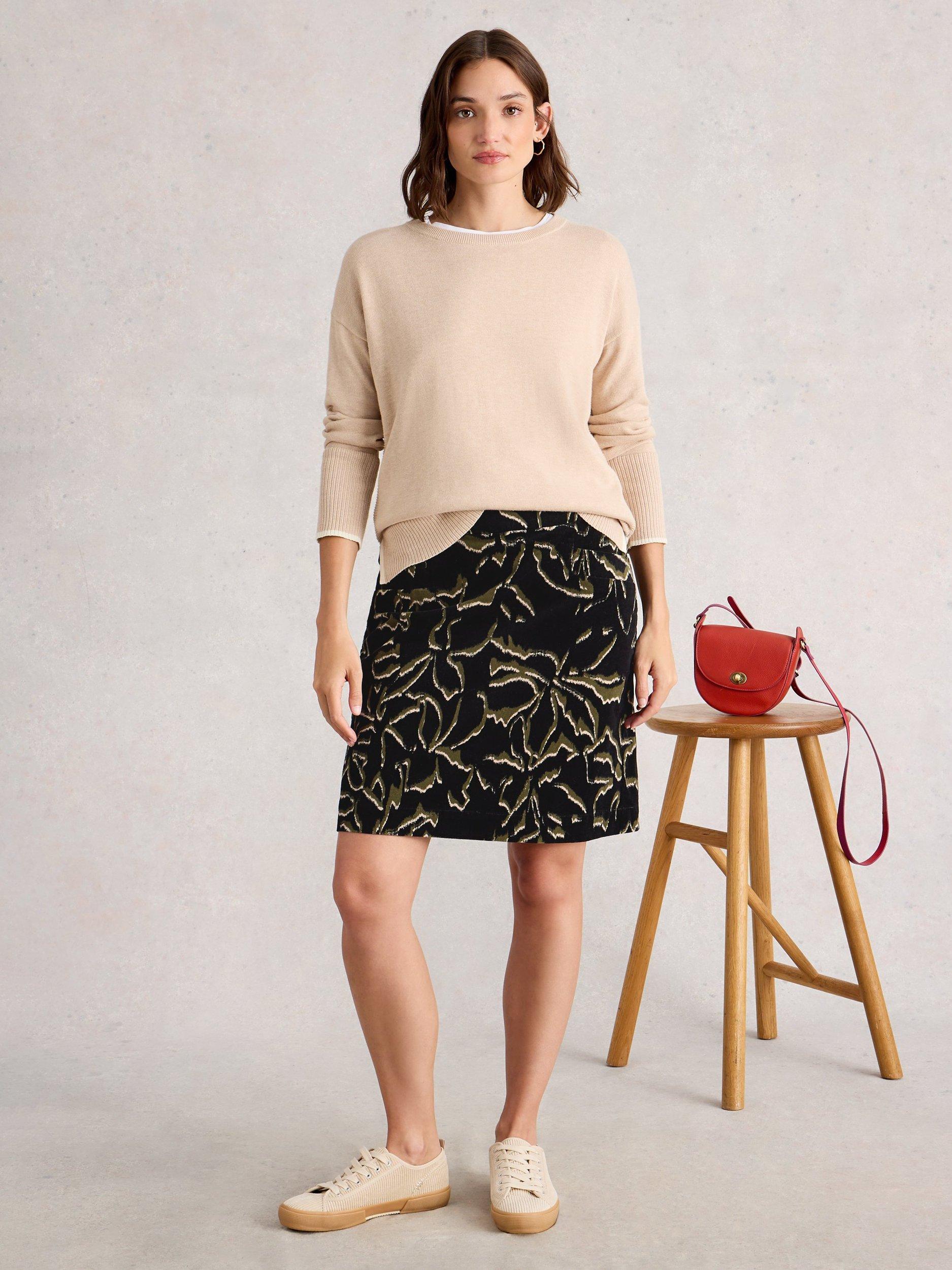 Product image 4 of 6, which shows White Stuff Coral Cotton Blend A Line Mini Skirt, Black/Multi, 6