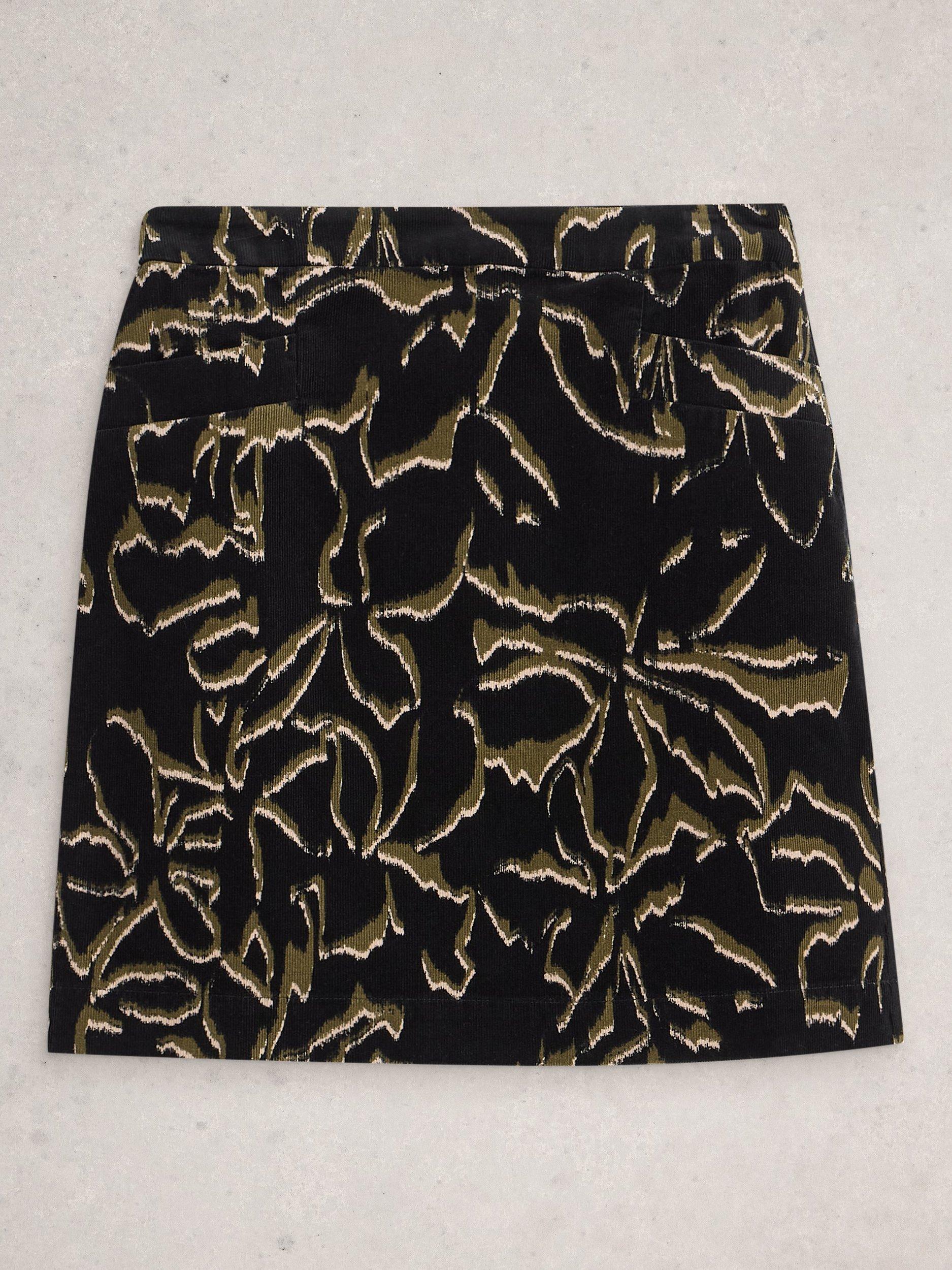 Product image 5 of 6, which shows White Stuff Coral Cotton Blend A Line Mini Skirt, Black/Multi, 6