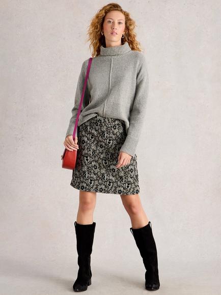 White Stuff Coral Jacquard Mini Skirt, Grey/Multi, Grey/Multi