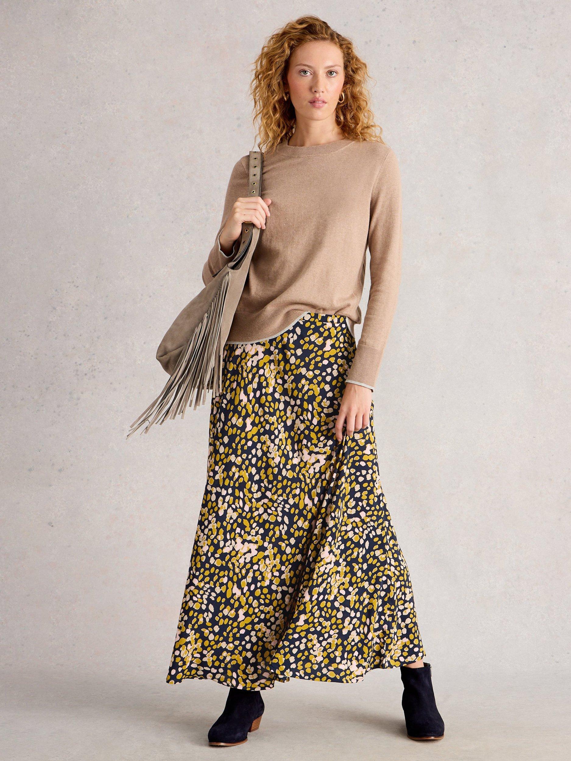 Product image 1 of 6, which shows White Stuff Hope Spot Bias Cut Maxi Skirt, Chartreuse/Multi, 8