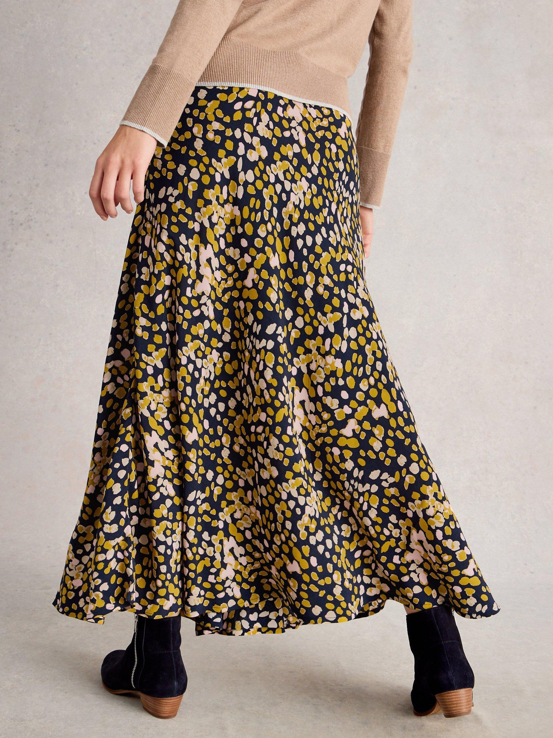 Product image 2 of 6, which shows White Stuff Hope Spot Bias Cut Maxi Skirt, Chartreuse/Multi, 8