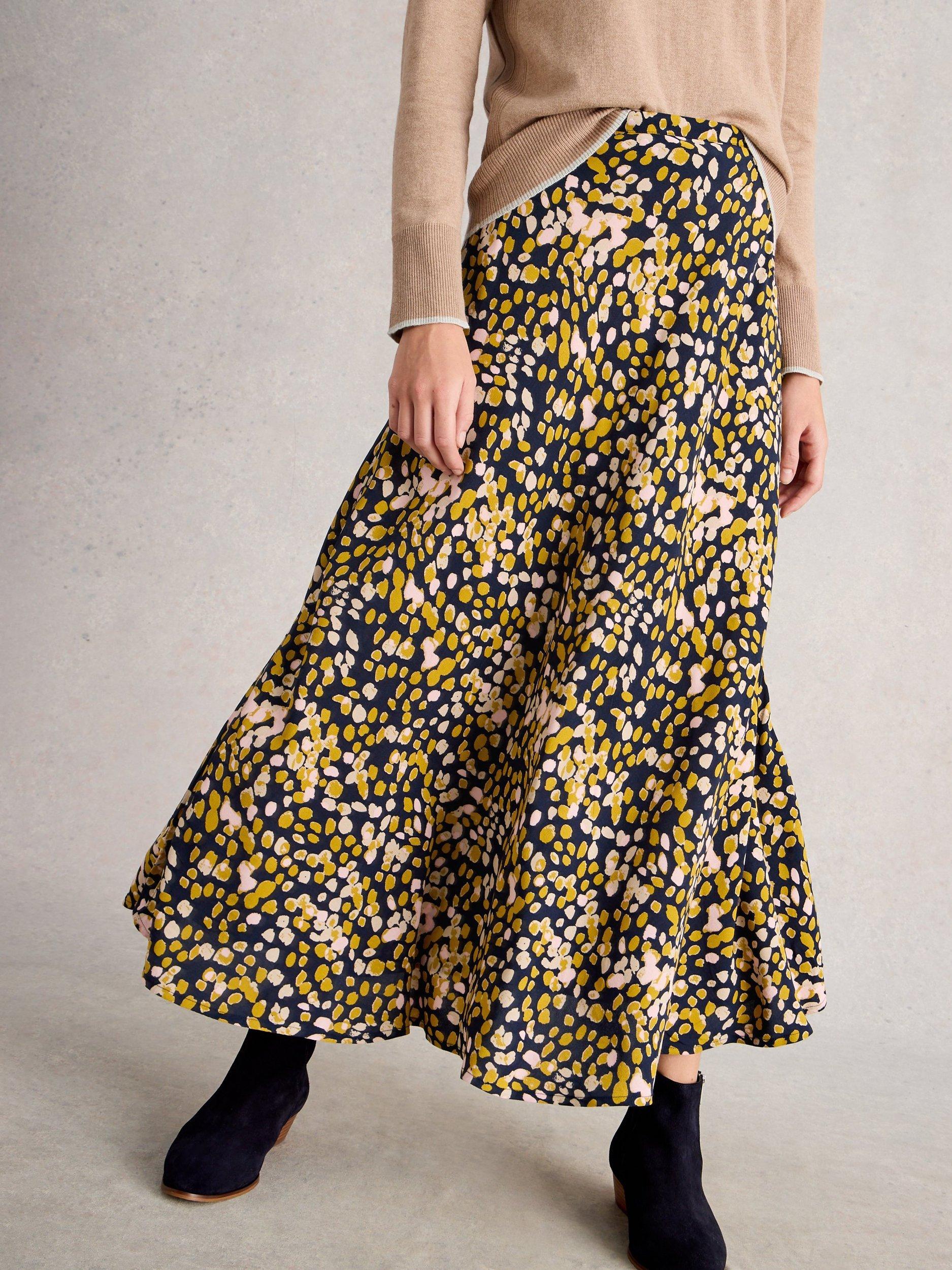 Product image 3 of 6, which shows White Stuff Hope Spot Bias Cut Maxi Skirt, Chartreuse/Multi, 8
