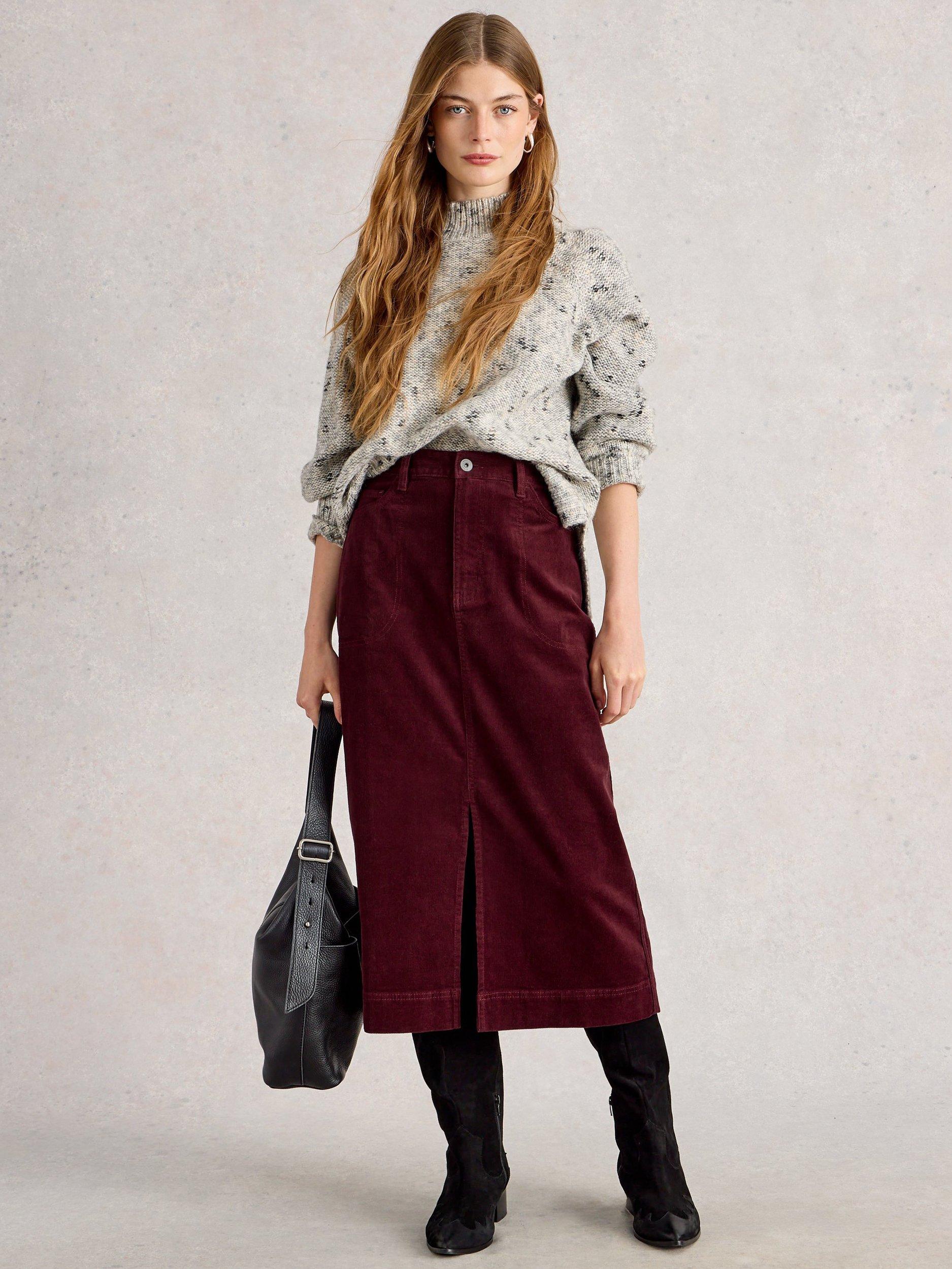 Product image 1 of 6, which shows White Stuff Tia Cotton Blend Midi Skirt, Dk Plum, 20