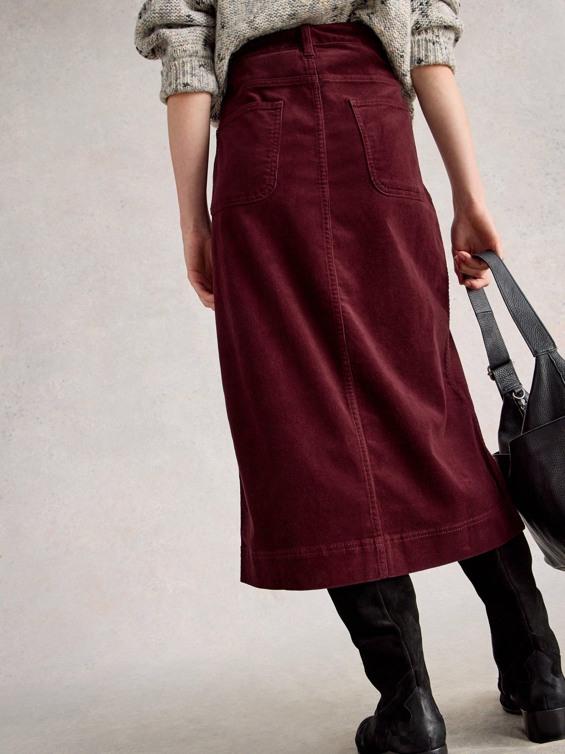 Product image 2 of 6, which shows White Stuff Tia Cotton Blend Midi Skirt, Dk Plum, 20