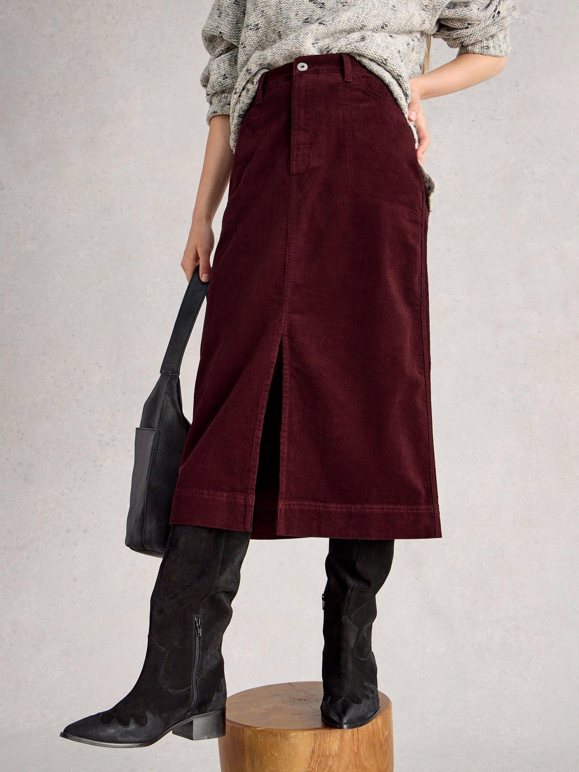 Product image 4 of 6, which shows White Stuff Tia Cotton Blend Midi Skirt, Dk Plum, 20