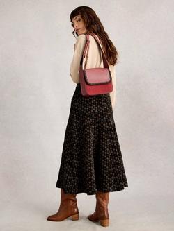 White Stuff Quinn Floral Geometric Corduroy Midi Skirt, Black/Multi - view 2, Black/Multi