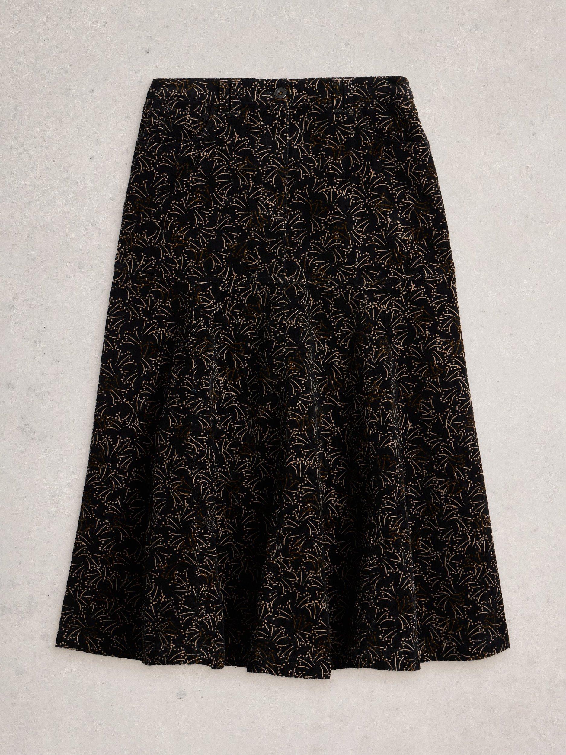 Product image 5 of 6, which shows White Stuff Quinn Corduroy Midi Skirt, Black/Multi, 6