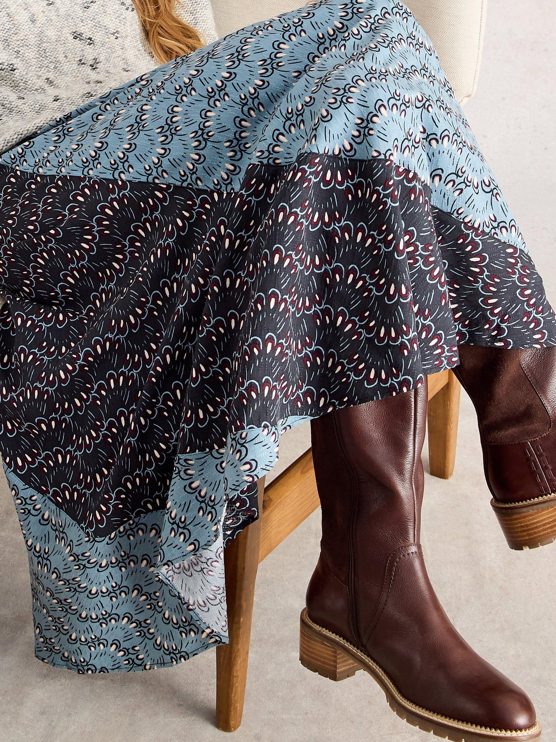 Product image 3 of 6, which shows White Stuff Sara Geometric Print Bias Cut Maxi Skirt, Blue/Multi, 6