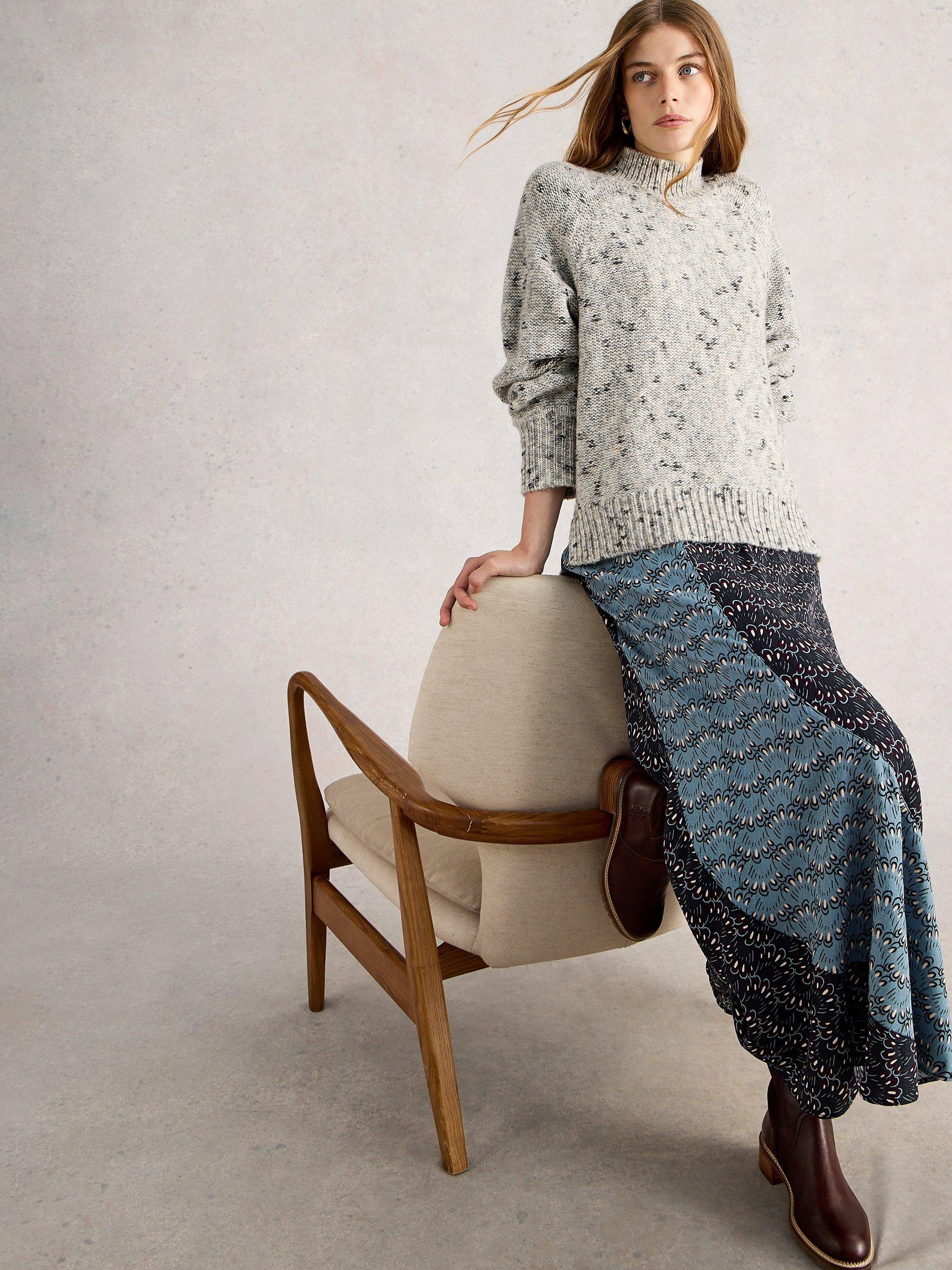 Product image 4 of 6, which shows White Stuff Sara Geometric Print Bias Cut Maxi Skirt, Blue/Multi, 6