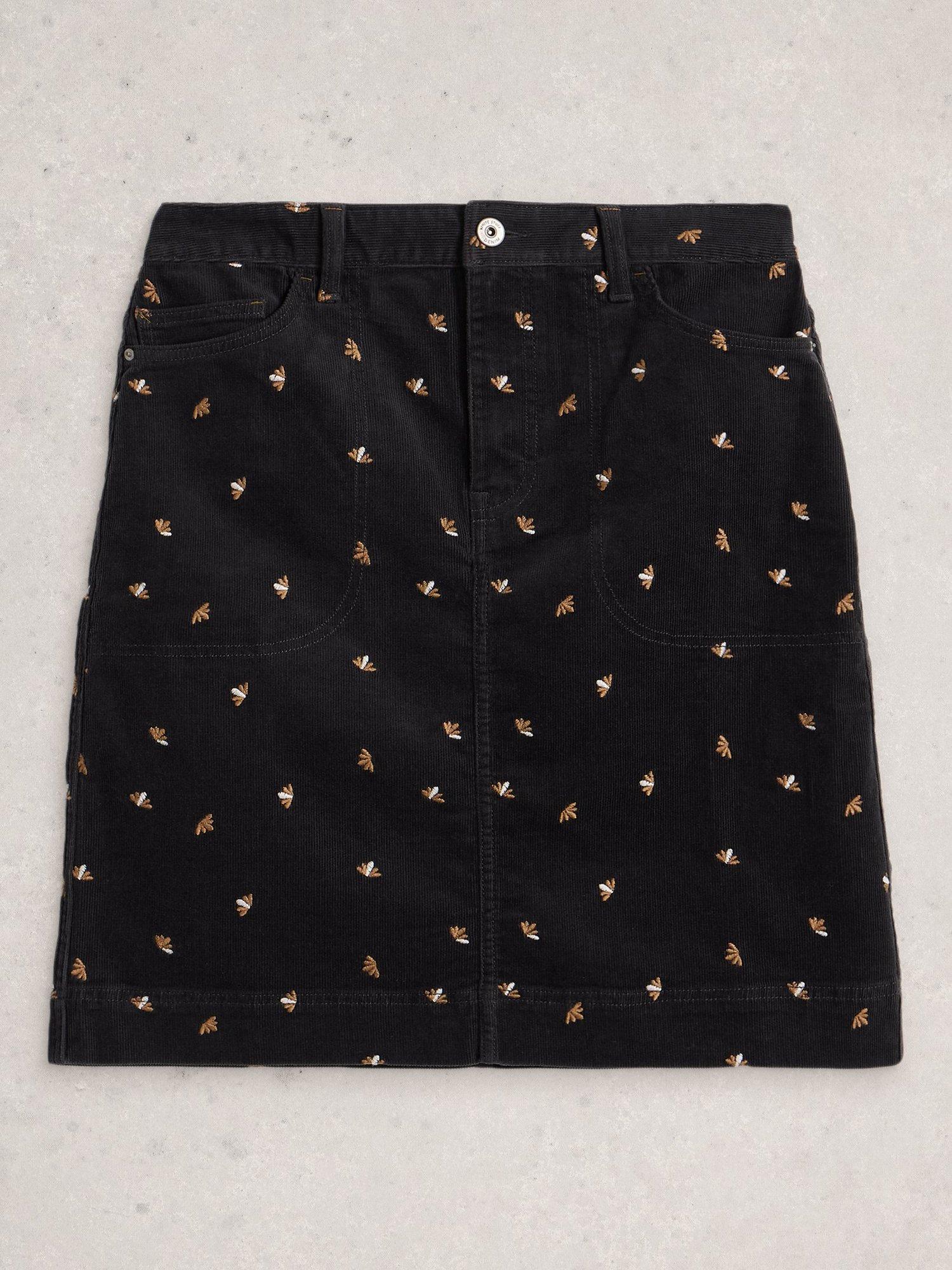 Product image 5 of 6, which shows White Stuff Tia Embroidered Cotton Blend Mini Skirt, Grey/Multi, 8