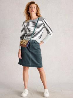White Stuff Tia Cotton Blend A Line Mini Skirt, Mid Blue