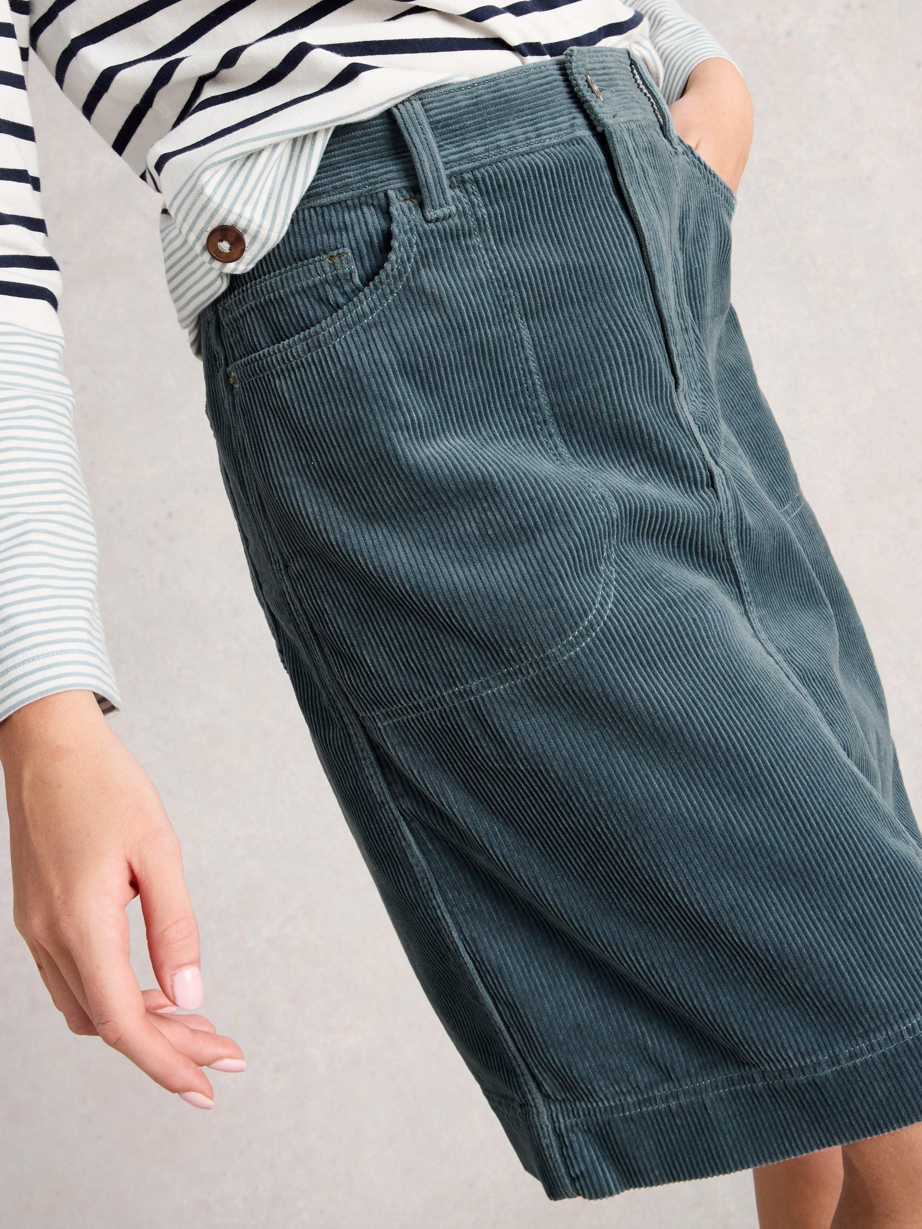 Product image 4 of 6, which shows White Stuff Tia Cotton Blend A Line Mini Skirt, Mid Blue, 12