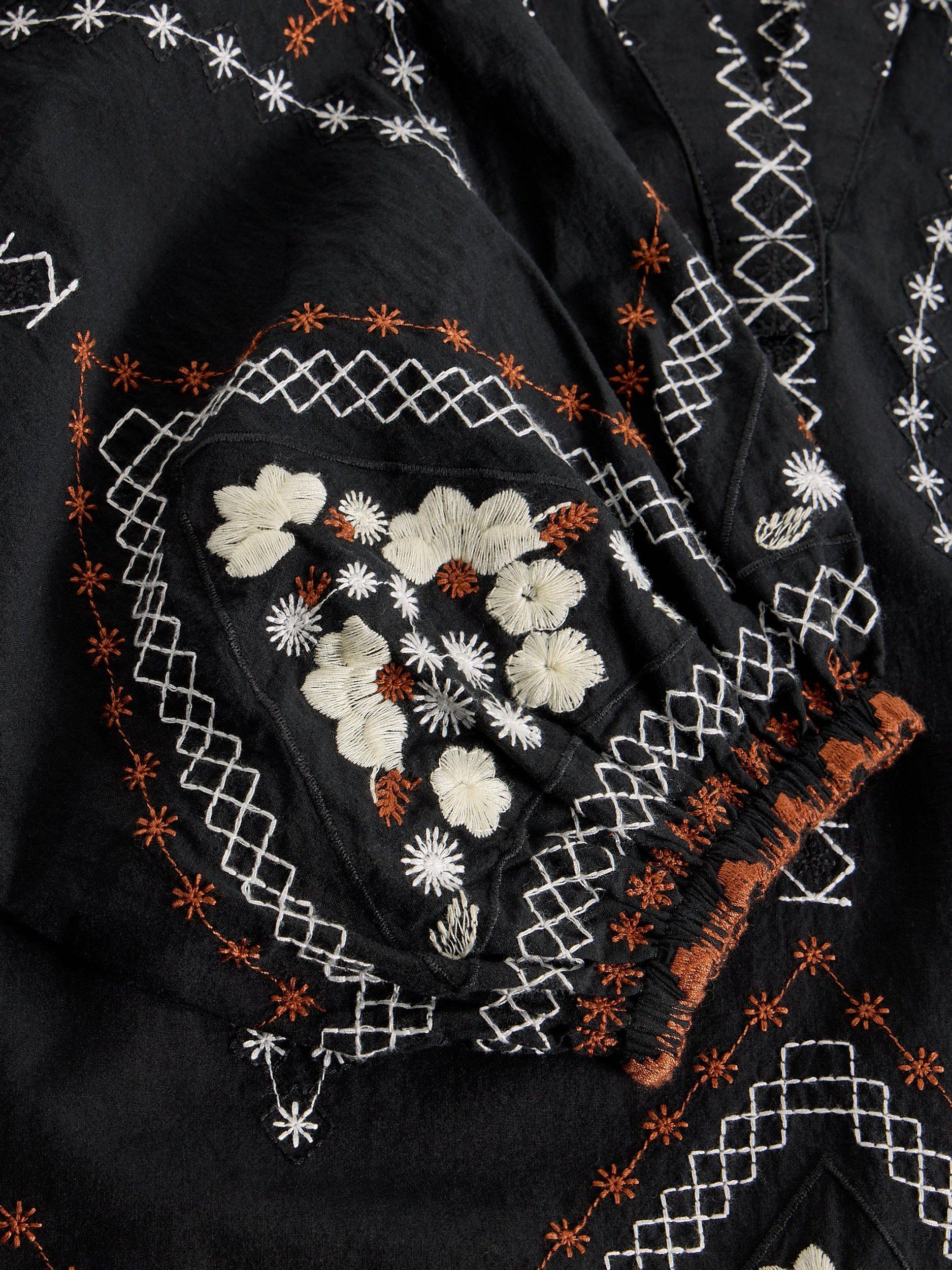 Product image 6 of 6, which shows White Stuff Aurora Embroidered Organic Cotton Blouse, Black/Multi, 6