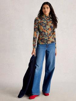 White Stuff Camille Floral Leaves High Neck Top, Orange/Multi, Orange/Multi