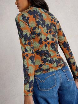 White Stuff Camille Floral Leaves High Neck Top, Orange/Multi - view 2, Orange/Multi
