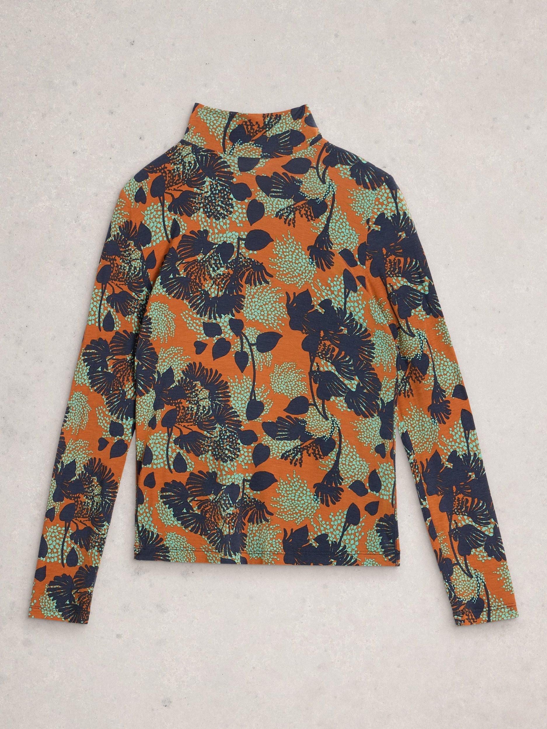 Product image 5 of 6, which shows White Stuff Camille Floral Leaves High Neck Top, Orange/Multi, 16