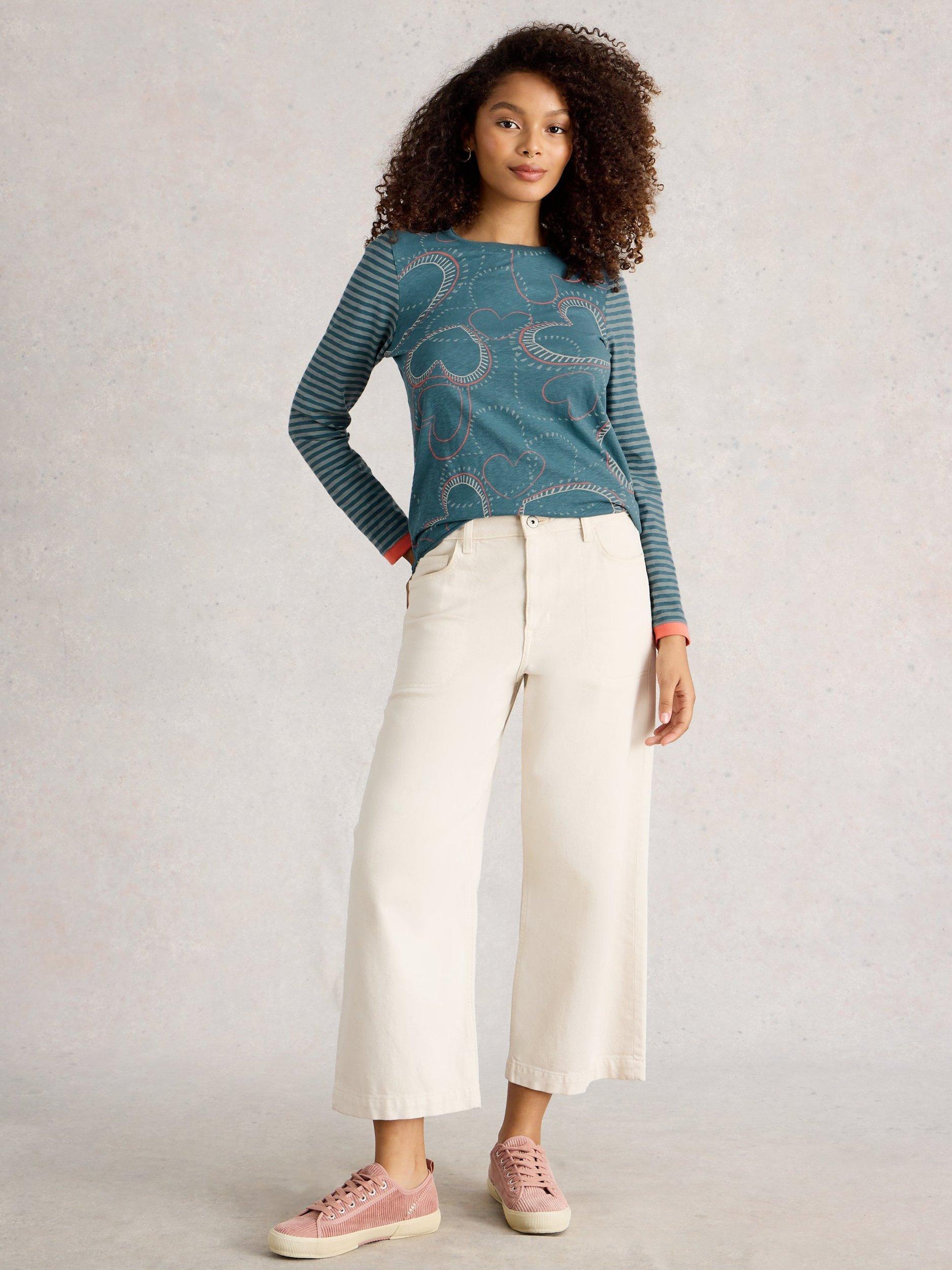 Product image 1 of 6, which shows White Stuff Clara Heart Stripe Sleeve Top, Blue/Multi, 6