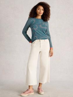 White Stuff Clara Heart Stripe Sleeve Top, Blue/Multi, Blue/Multi