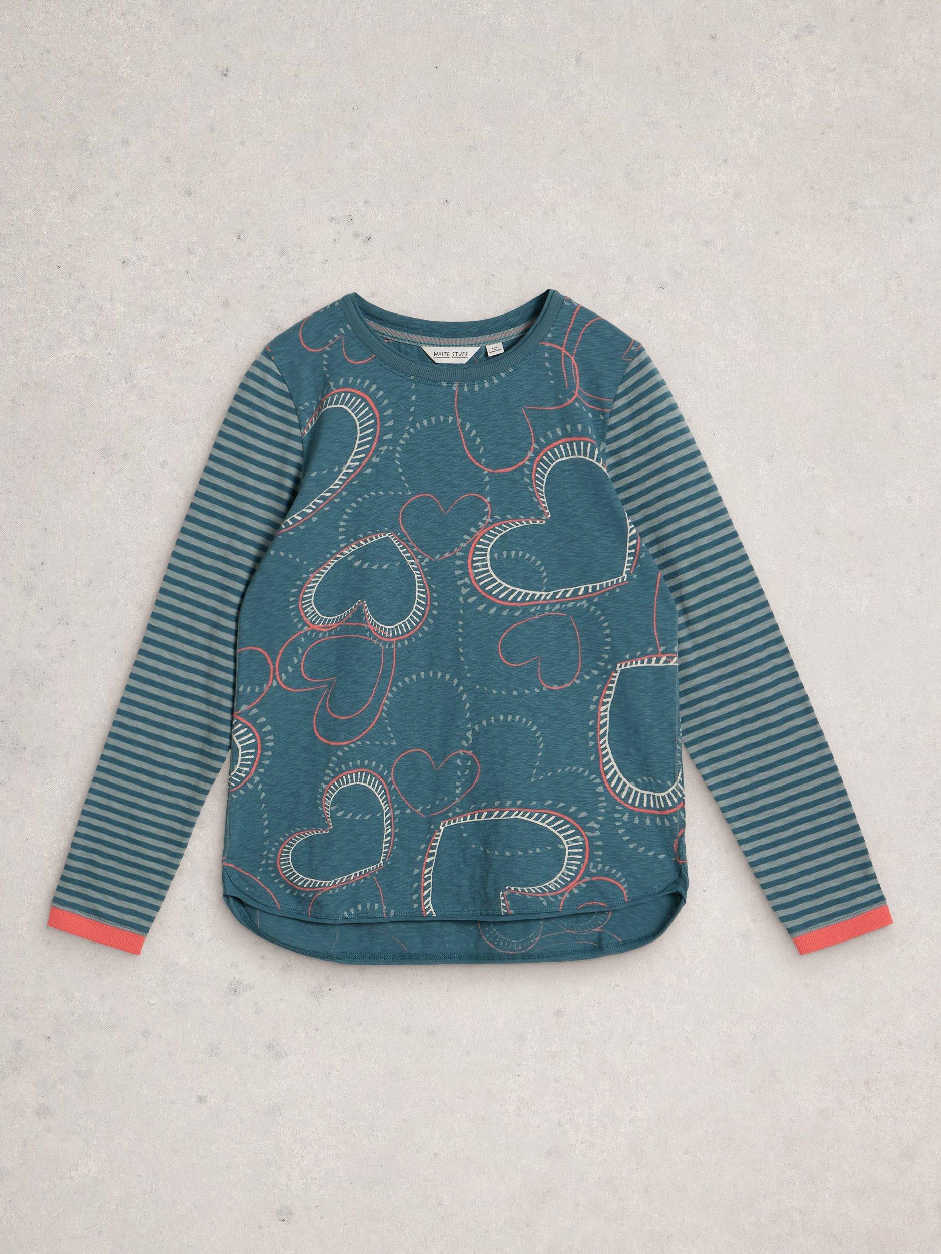 Product image 5 of 6, which shows White Stuff Clara Heart Stripe Sleeve Top, Blue/Multi, 6