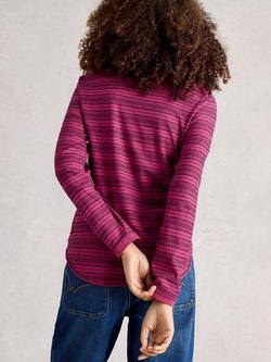 White Stuff Clara Striped Boat Neck T-Shirt - view 2, Dk Plum