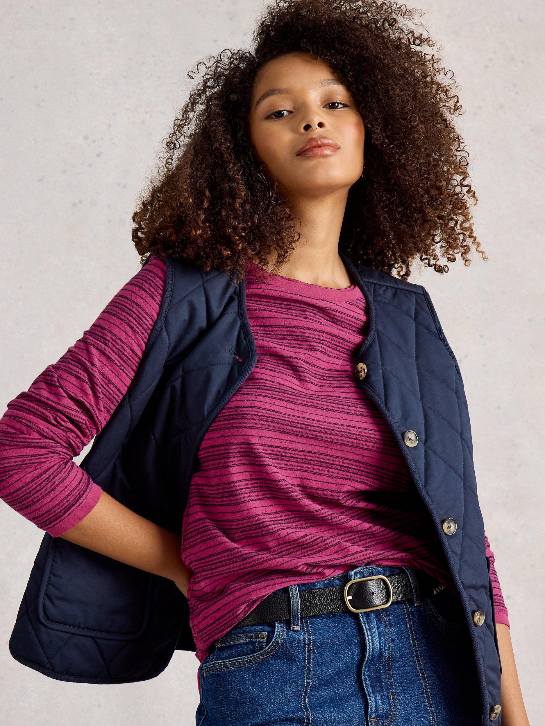 Product image 4 of 6, which shows White Stuff Clara Striped Boat Neck T-Shirt, Dk Plum, 10