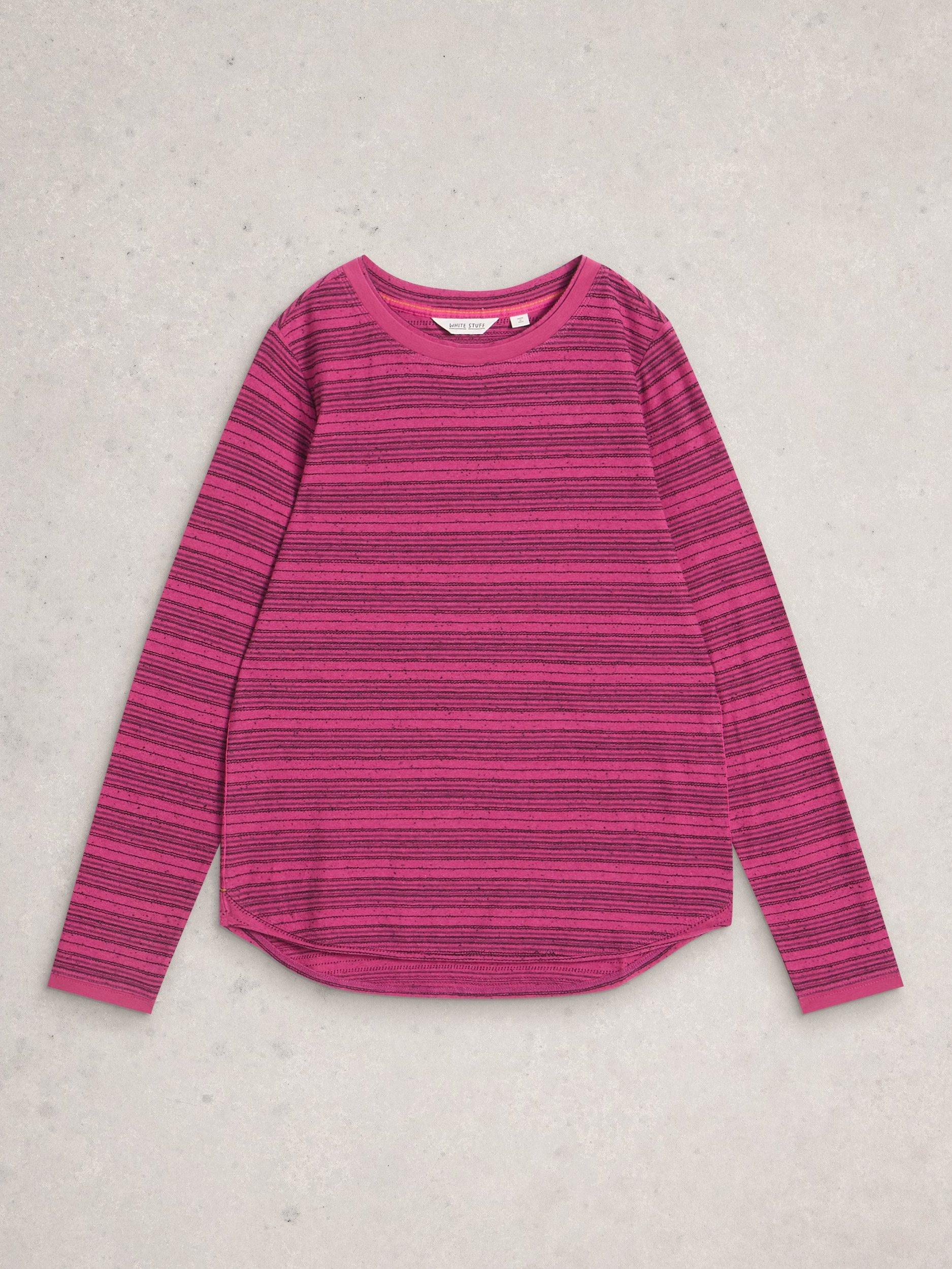 Product image 5 of 6, which shows White Stuff Clara Striped Boat Neck T-Shirt, Dk Plum, 10