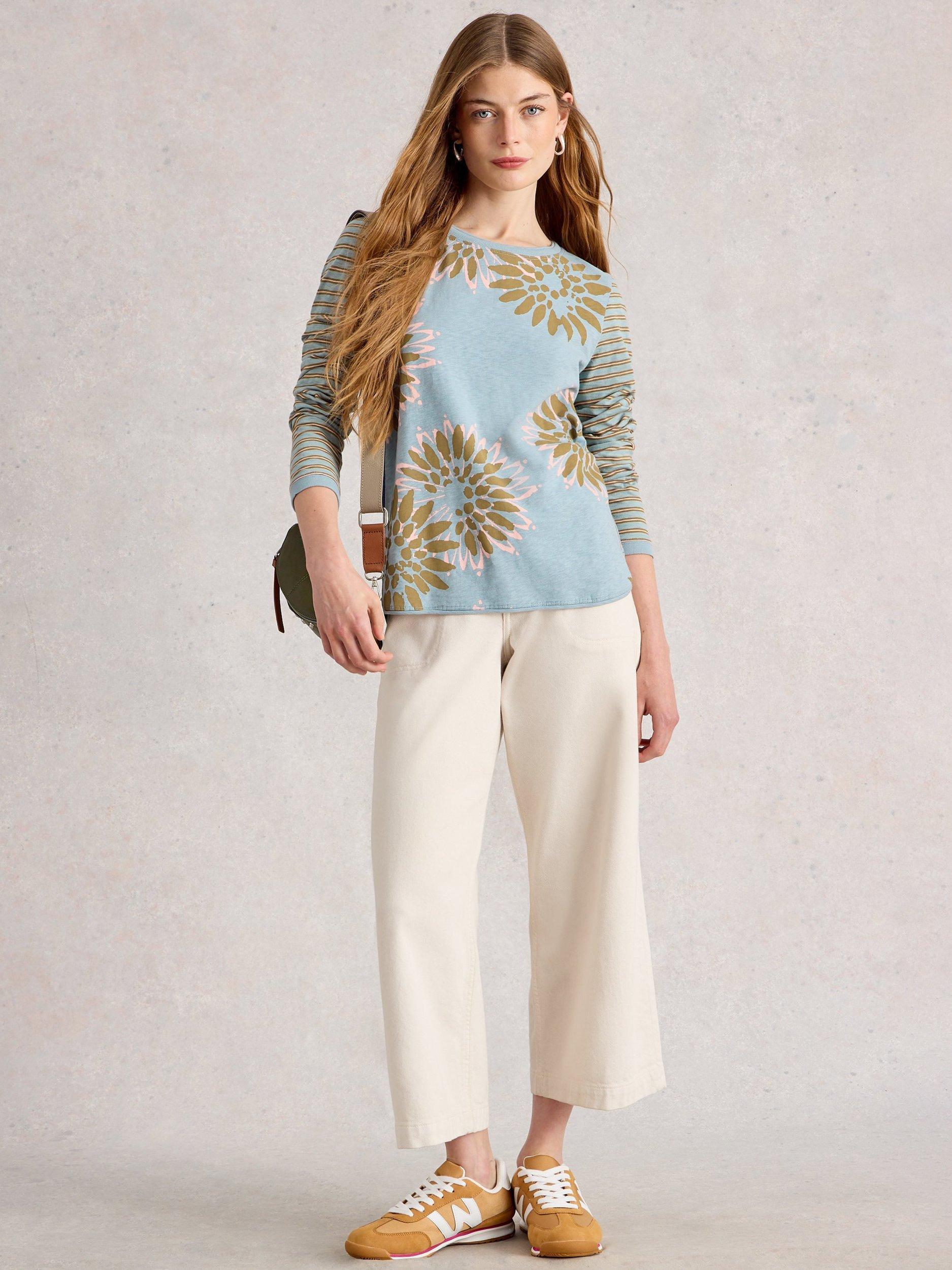 Product image 1 of 6, which shows White Stuff Clara Crew Neck T-Shirt, Green/Multi, 6