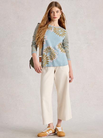 White Stuff Clara Crew Neck T-Shirt, Green/Multi, Green/Multi