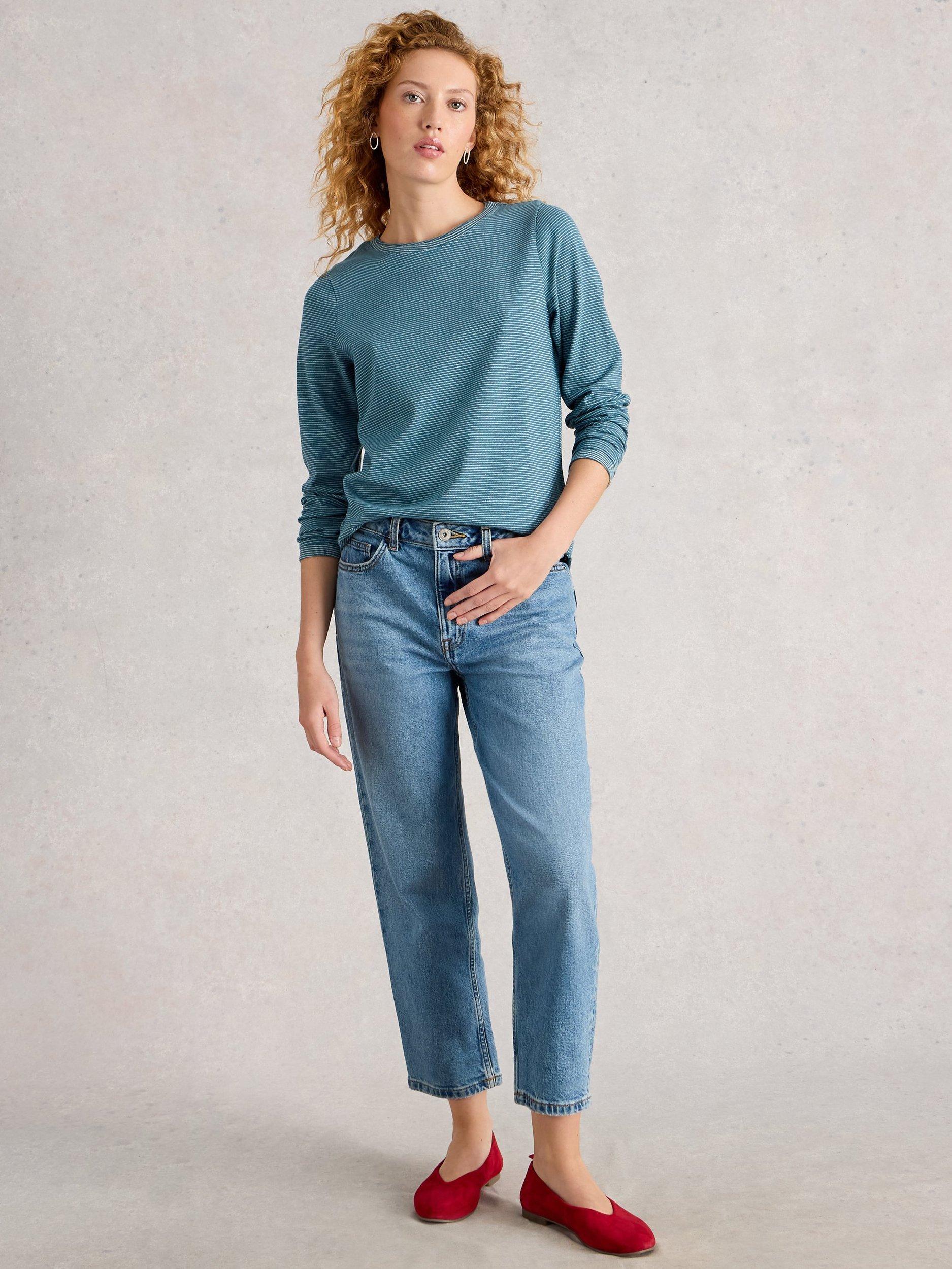 Product image 1 of 6, which shows White Stuff Clara Long Sleeve T-Shirt, Mid Blue, 6