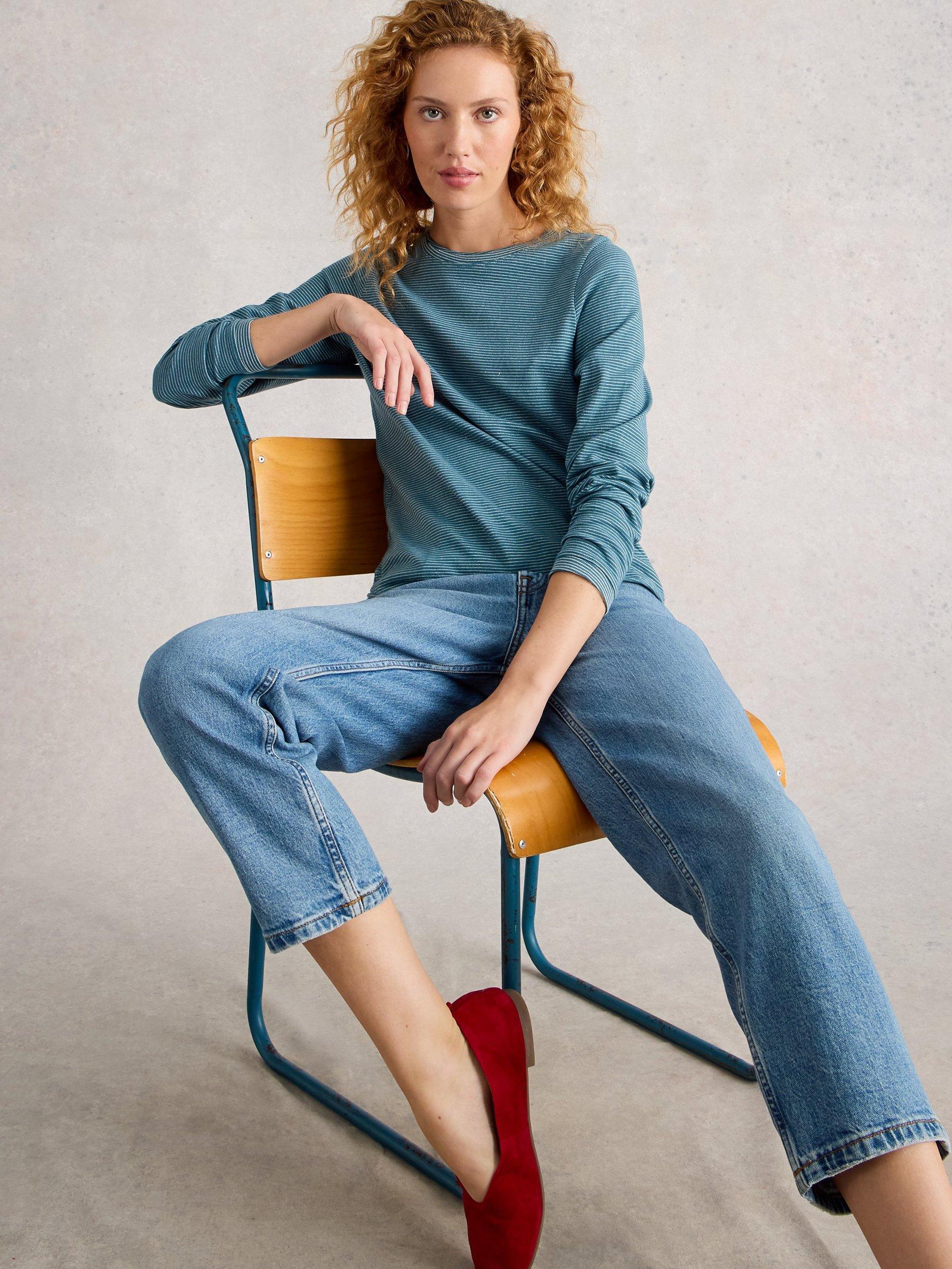 Product image 4 of 6, which shows White Stuff Clara Long Sleeve T-Shirt, Mid Blue, 6