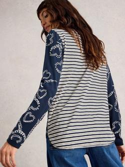 White Stuff Clara Long Sleeve T-Shirt, Navy/White - view 2, Navy/White