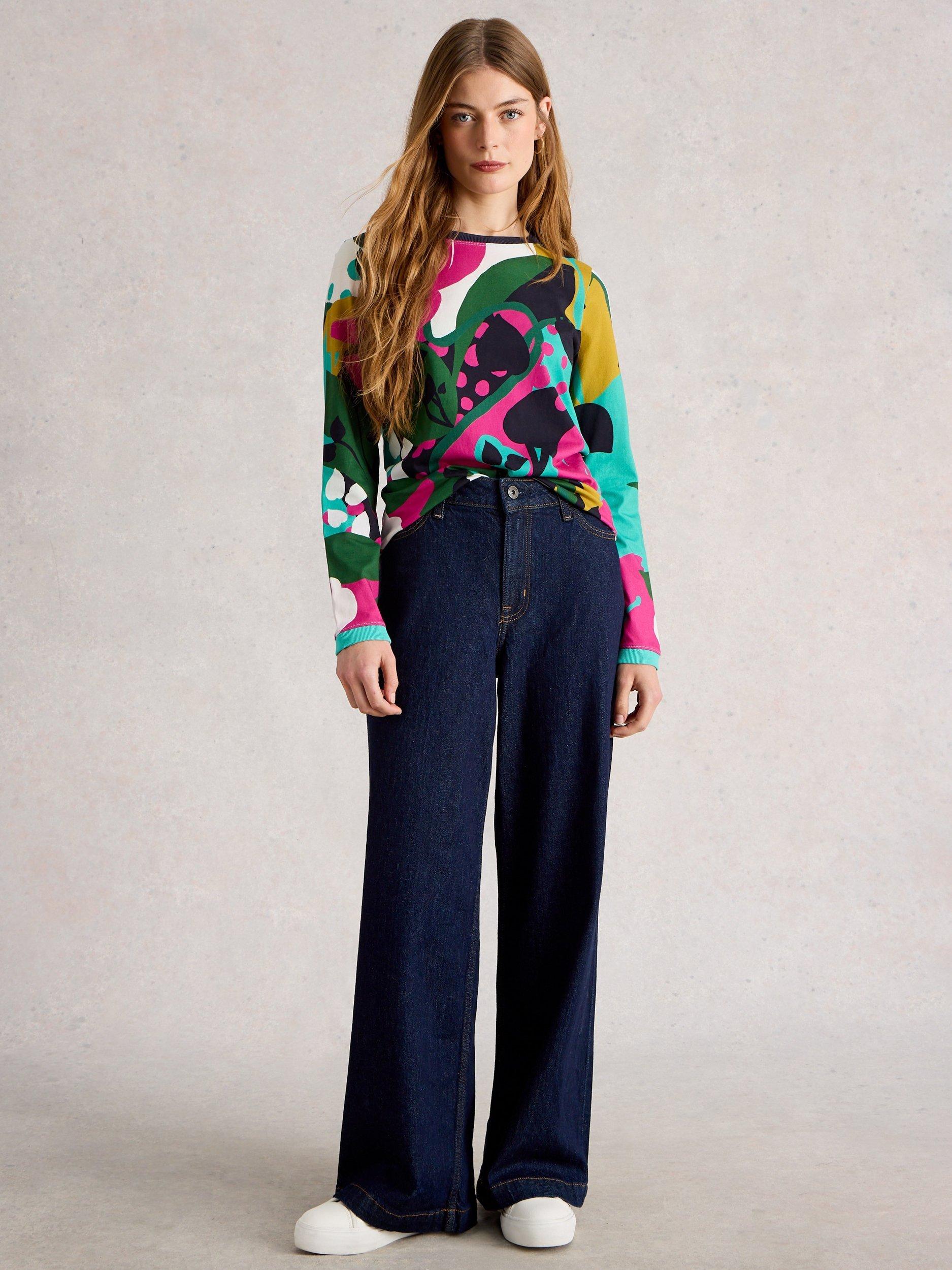 Product image 1 of 6, which shows White Stuff Clara Long Sleeve T-Shirt, Pink/Multi, 10