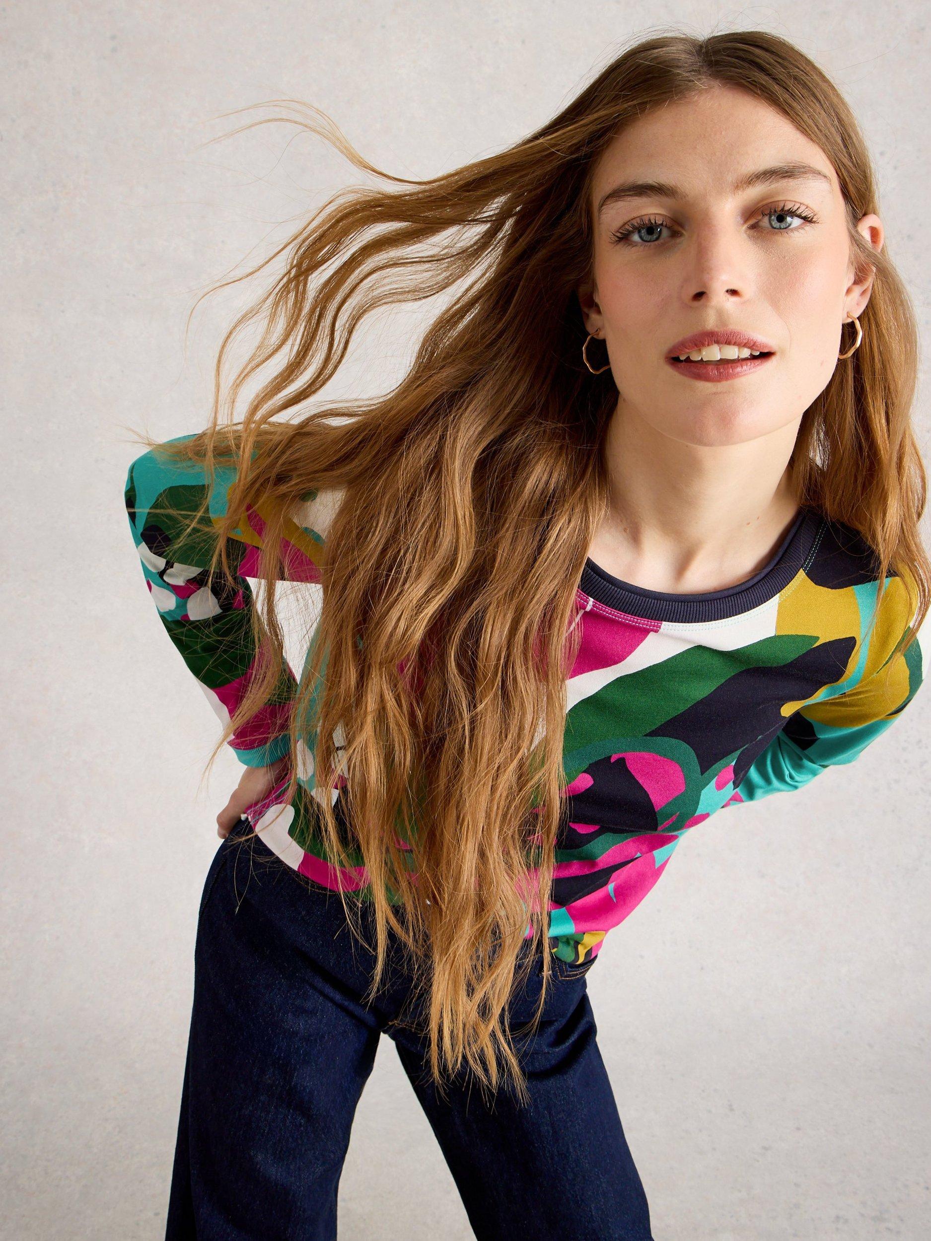 Product image 4 of 6, which shows White Stuff Clara Long Sleeve T-Shirt, Pink/Multi, 10