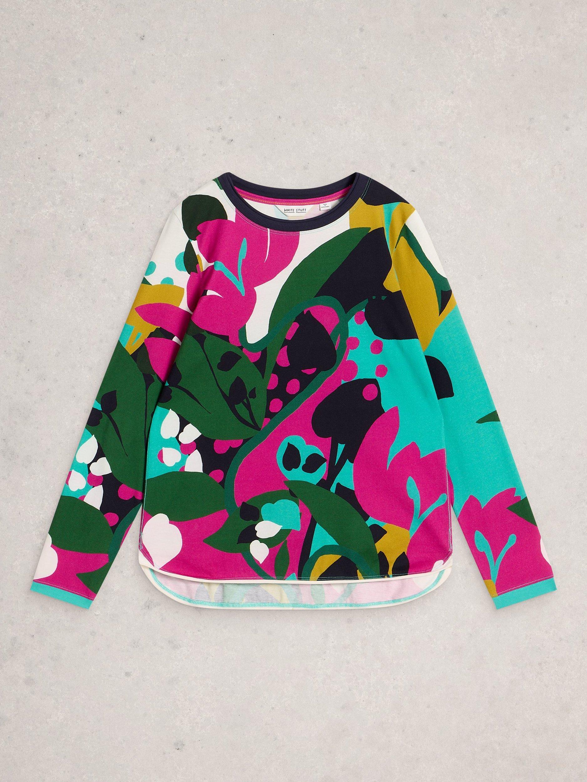 Product image 5 of 6, which shows White Stuff Clara Long Sleeve T-Shirt, Pink/Multi, 10