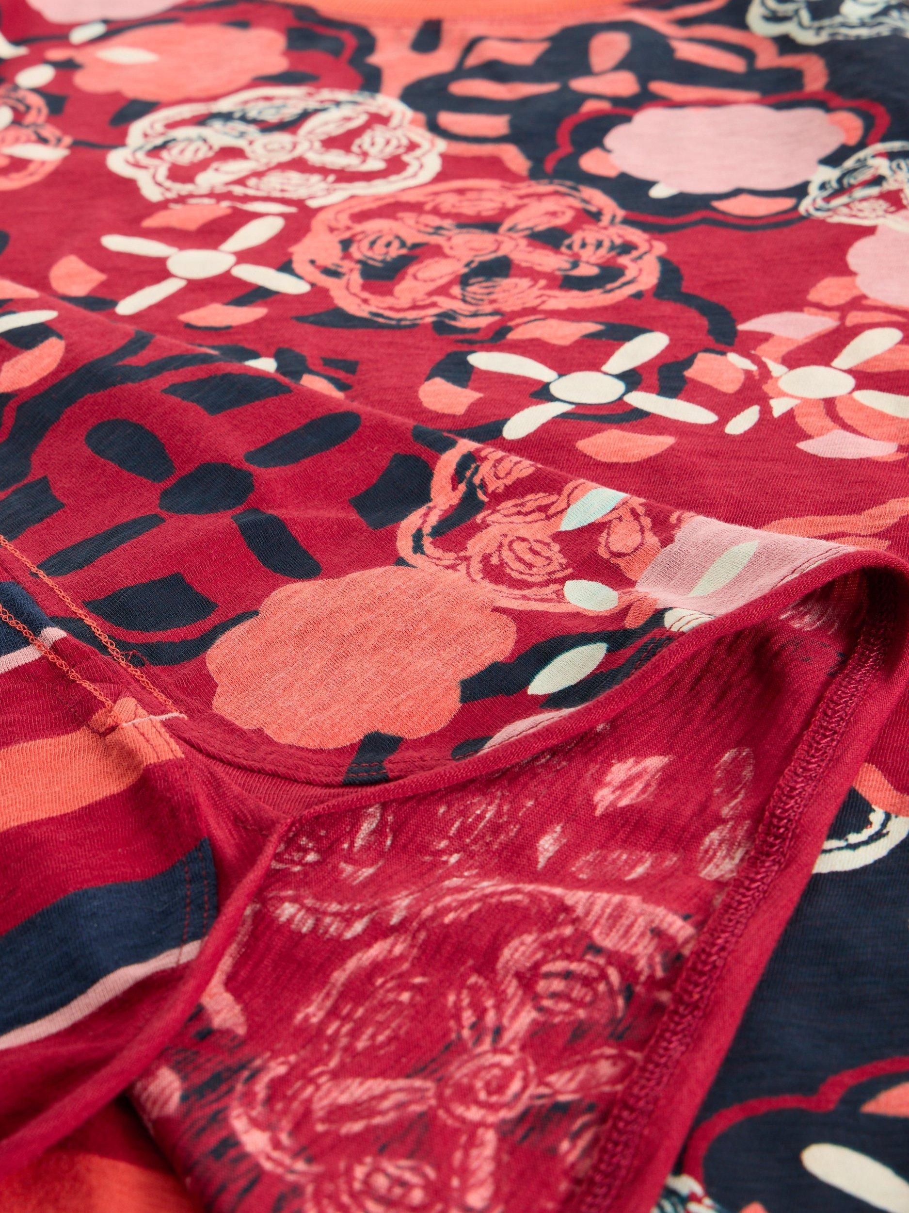 Product image 6 of 6, which shows White Stuff Clara Long Sleeve Patterned T-Shirt, Red/Multi, 8