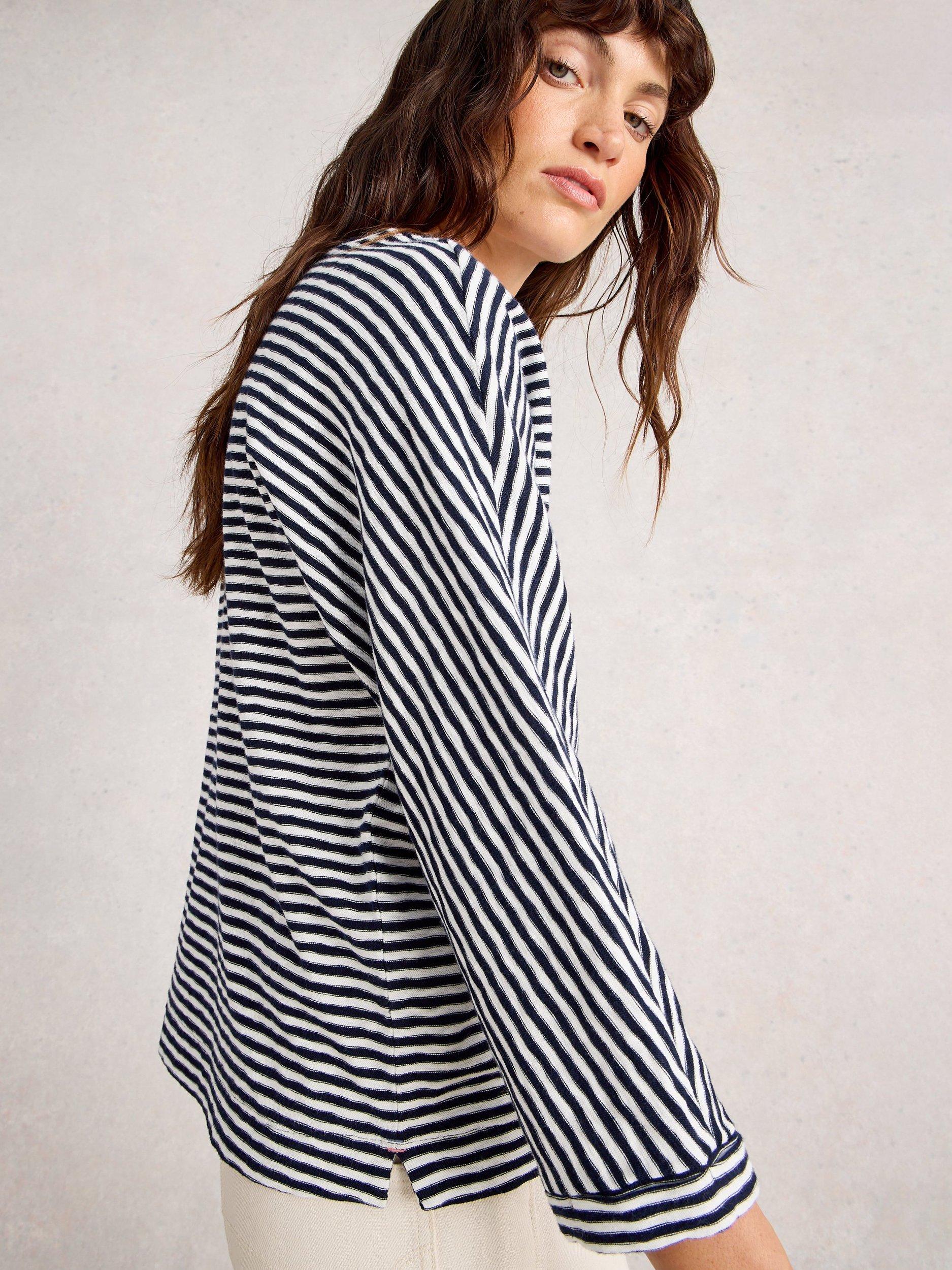 Product image 2 of 6, which shows White Stuff Denim Dolman Stripe Top, Navy/White, 12