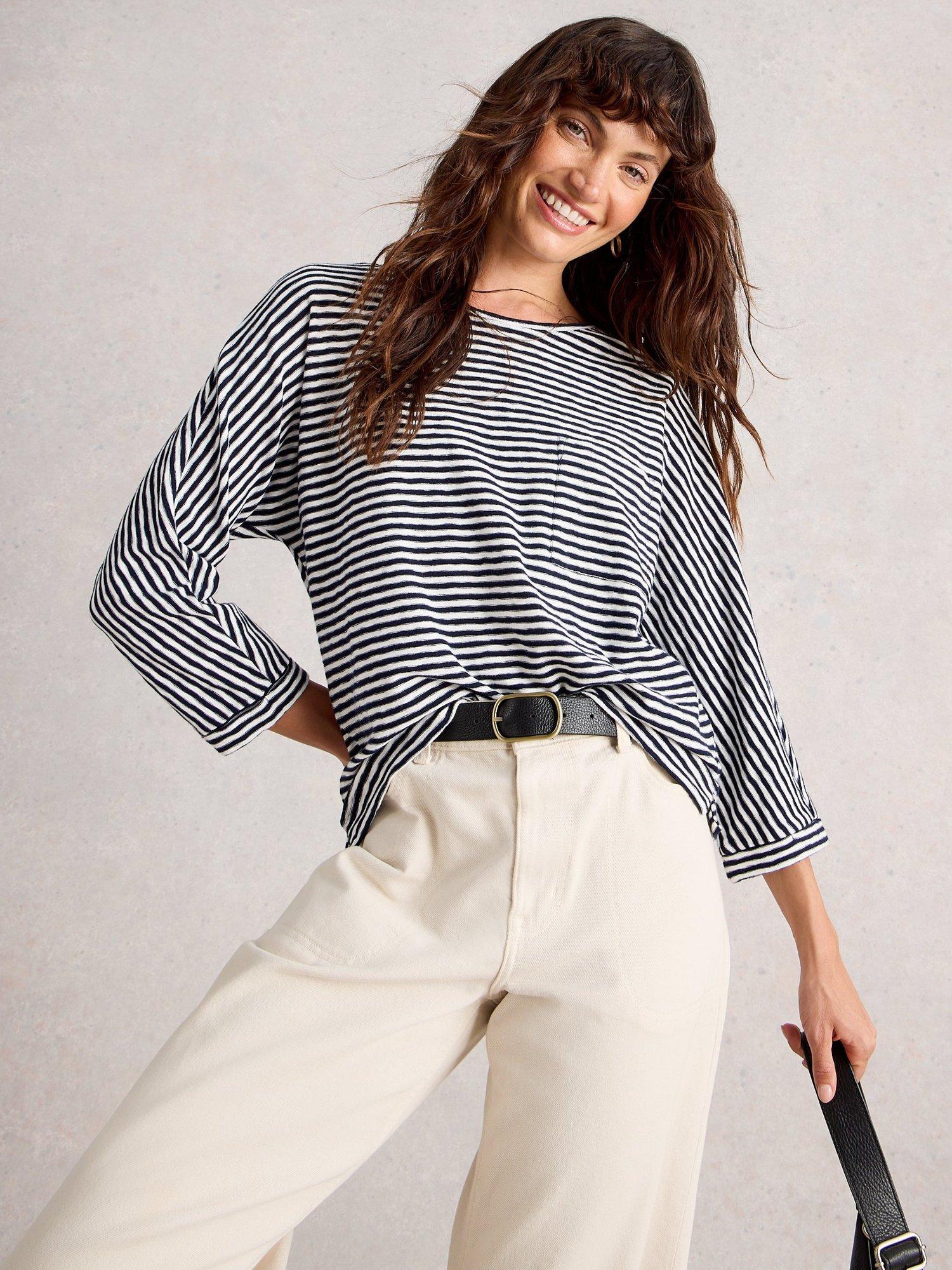 Product image 4 of 6, which shows White Stuff Denim Dolman Stripe Top, Navy/White, 12