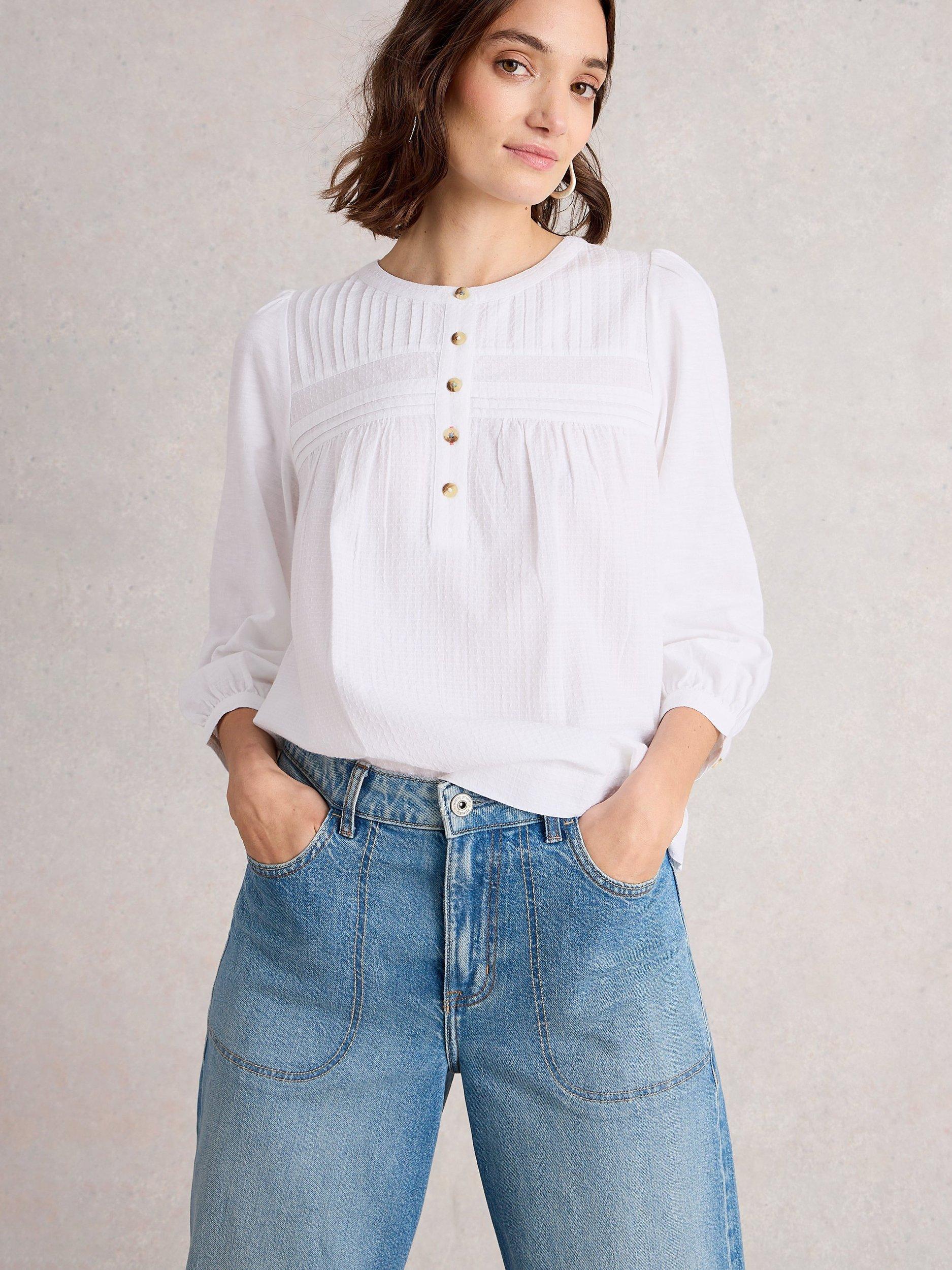 Product image 4 of 6, which shows White Stuff Isla Textured Top, Brilliant White, 14