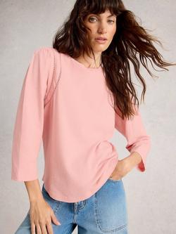 White Stuff Lucy Ladder Trim Jersey Top, Mid Pink, Mid Pink