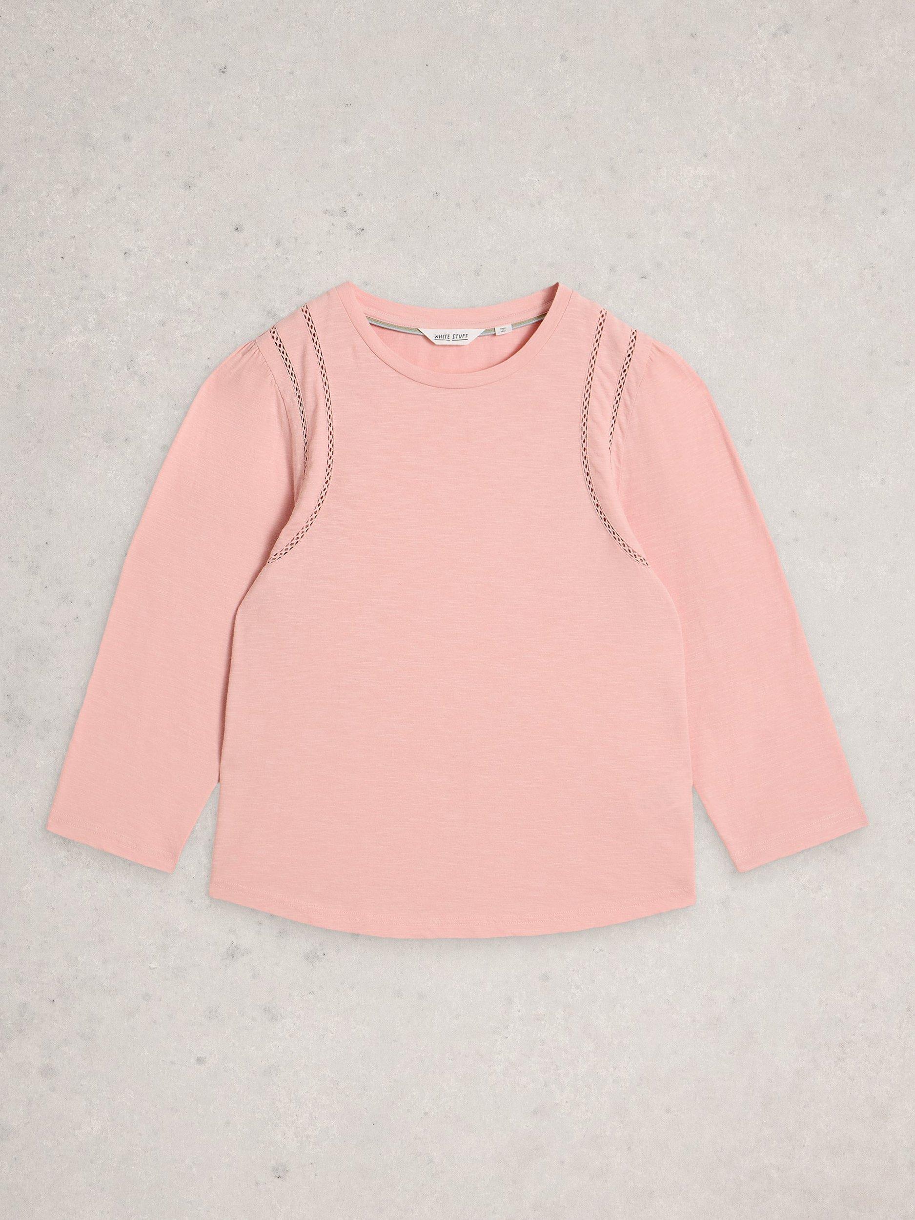 Product image 5 of 6, which shows White Stuff Lucy Ladder Trim Jersey Top, Mid Pink, 6
