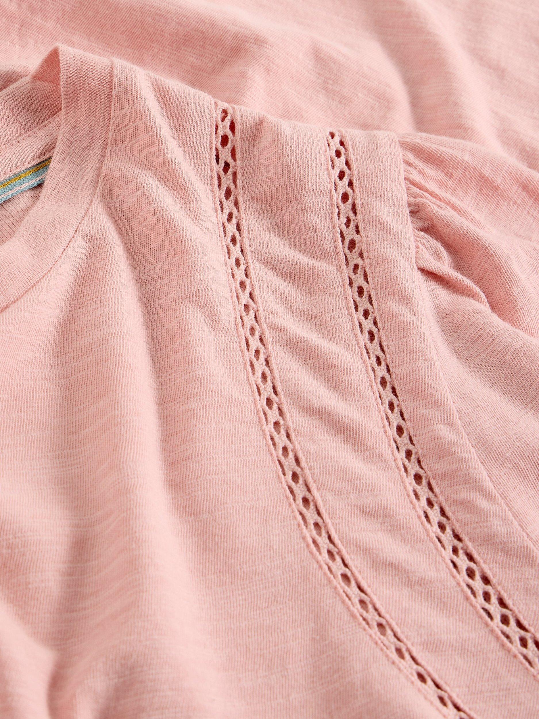 Product image 6 of 6, which shows White Stuff Lucy Ladder Trim Jersey Top, Mid Pink, 6