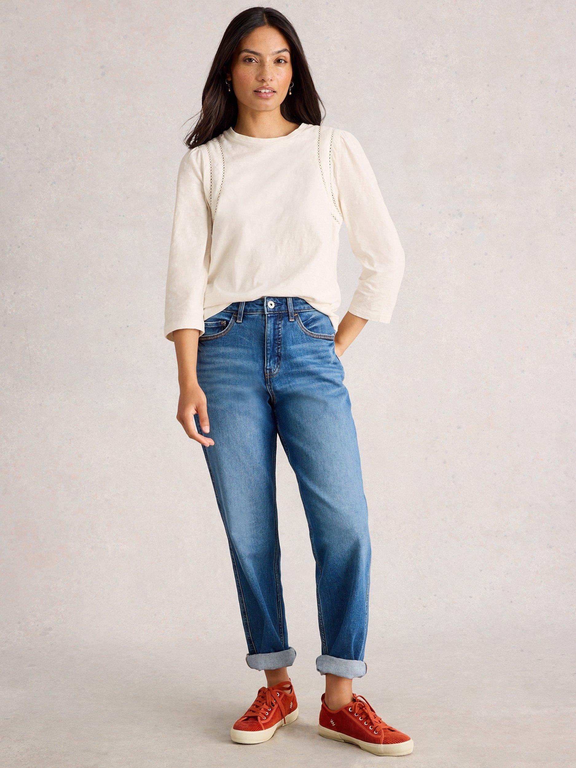 Product image 1 of 6, which shows White Stuff Lucy Ladder Trim Jersey Top, Pale Ivory, 10