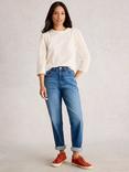White Stuff Lucy Ladder Trim Jersey Top, Pale Ivory