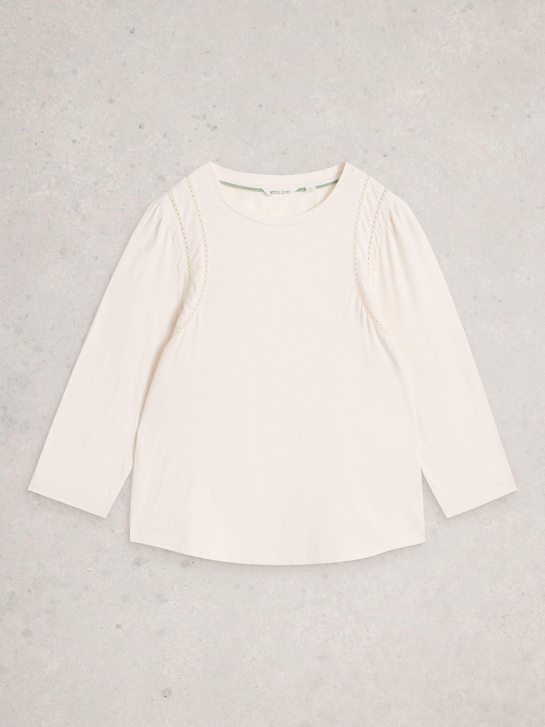 Product image 5 of 6, which shows White Stuff Lucy Ladder Trim Jersey Top, Pale Ivory, 10
