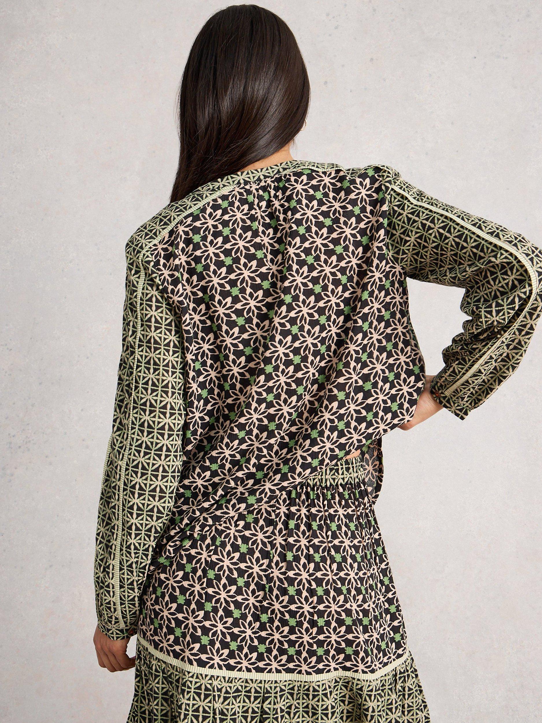 Product image 2 of 6, which shows White Stuff Mabel Floral Mixed Print Long Sleeve Blouse, Black/Multi, 6