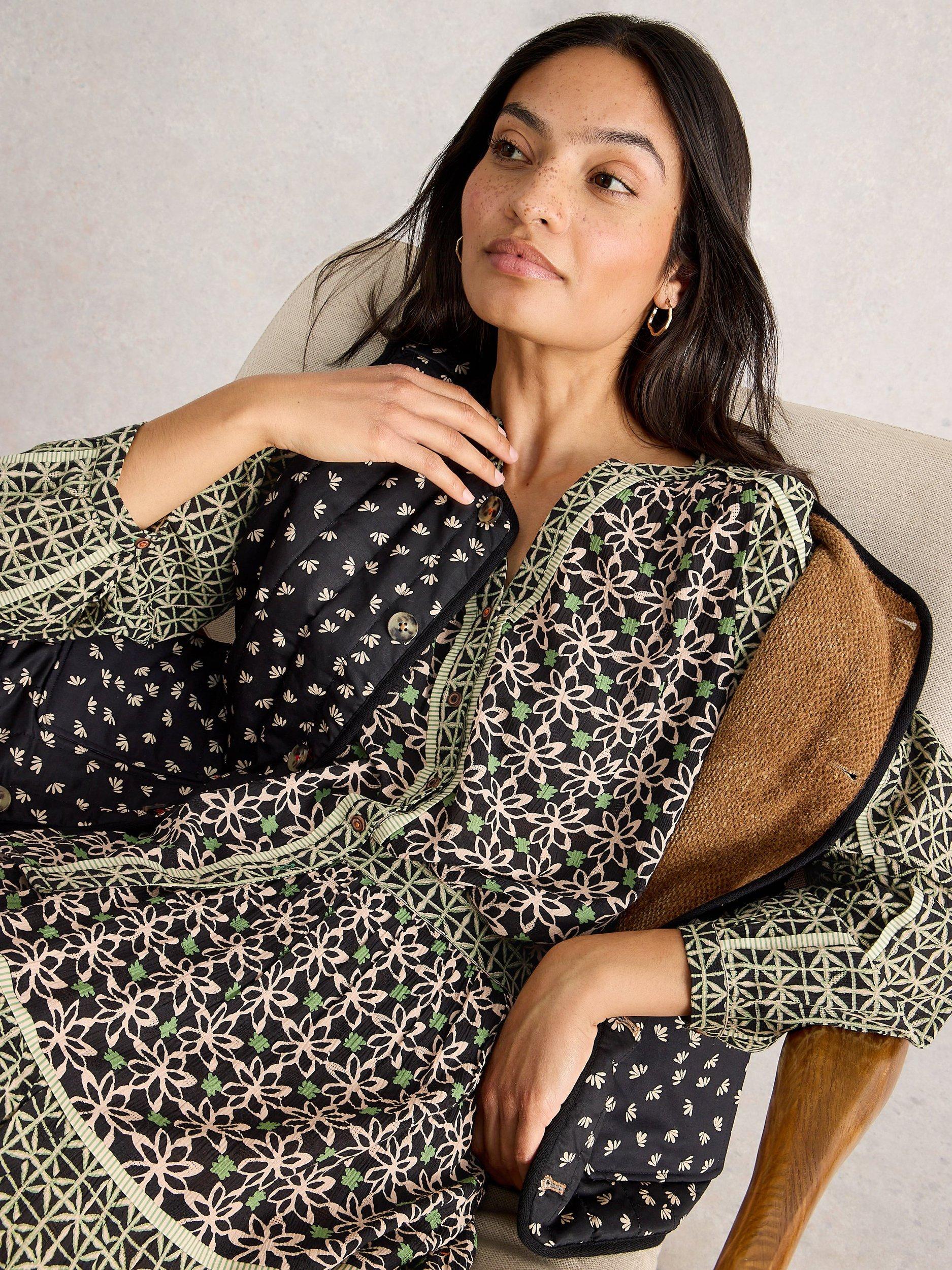 Product image 3 of 6, which shows White Stuff Mabel Floral Mixed Print Long Sleeve Blouse, Black/Multi, 6