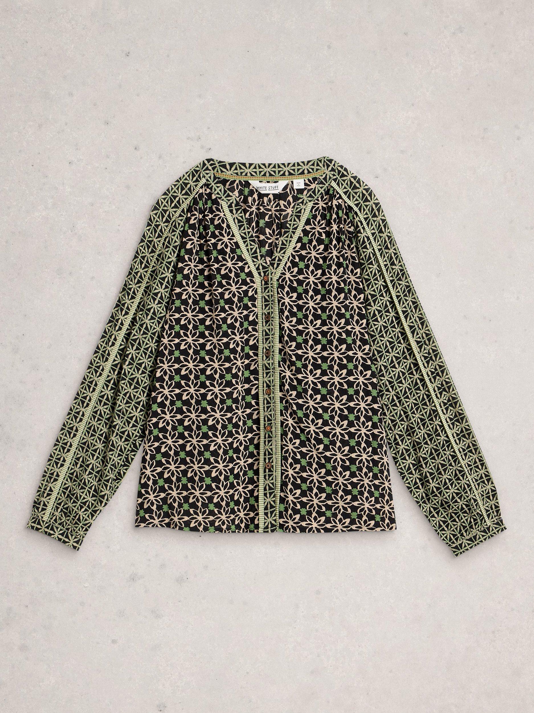 Product image 5 of 6, which shows White Stuff Mabel Floral Mixed Print Long Sleeve Blouse, Black/Multi, 6